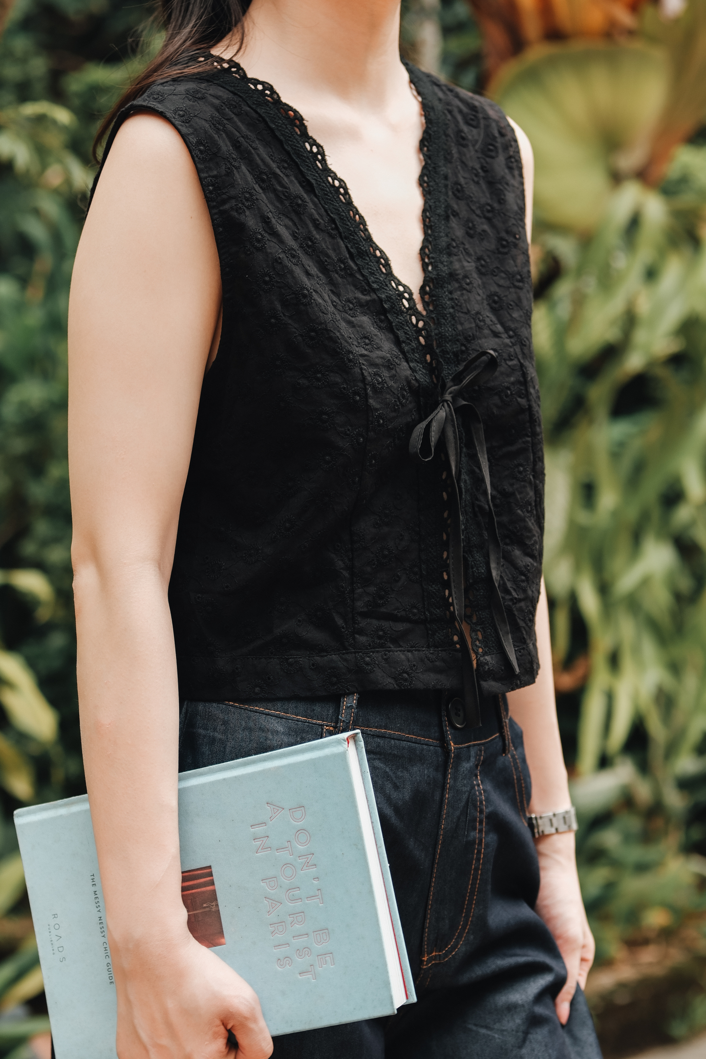 Celeste Lace Tie-Front Top in Black
