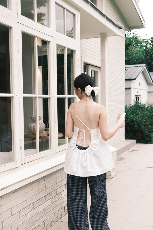 Isla Open-Back Lace Trim Cami Top in White