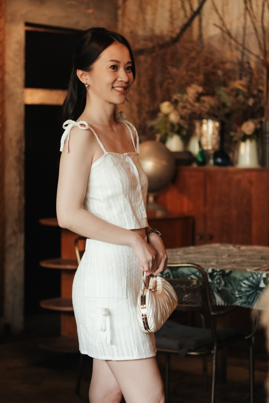 Élise Textured Knit Cami & Skirt Set in White