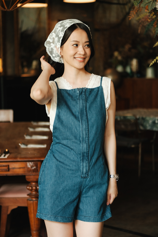 Odette Cross-Back Denim Romper