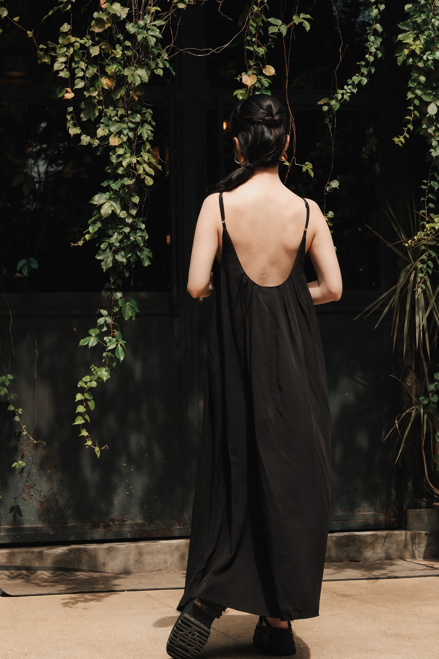 Solène Draped Back Maxi Dress in Black