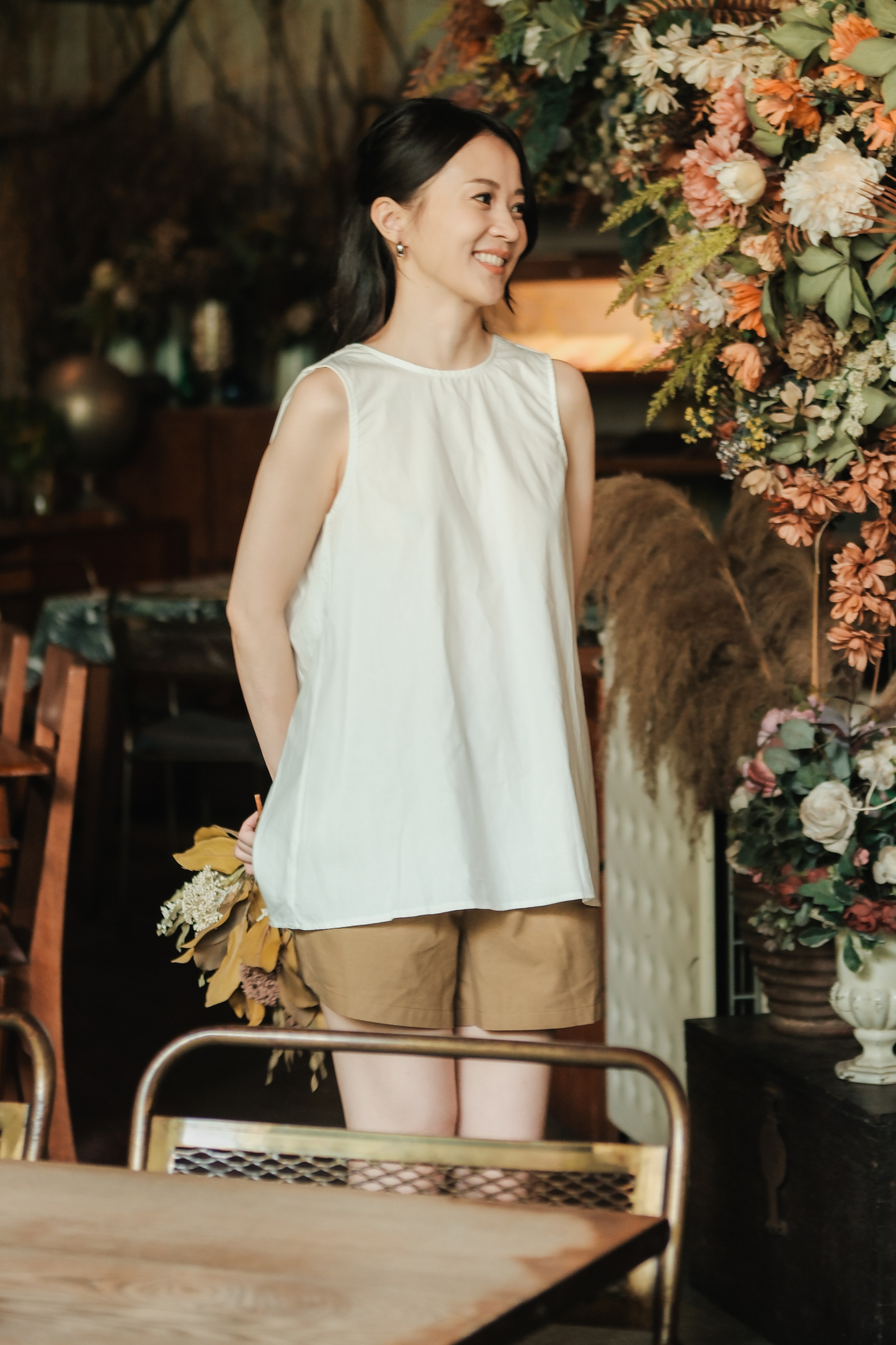 Inès Draped Back Knot Top in White