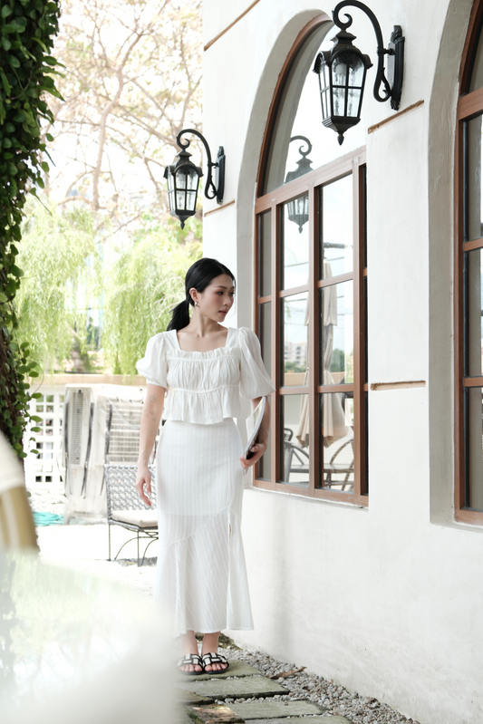 Camille Puff Sleeve Twinset in White