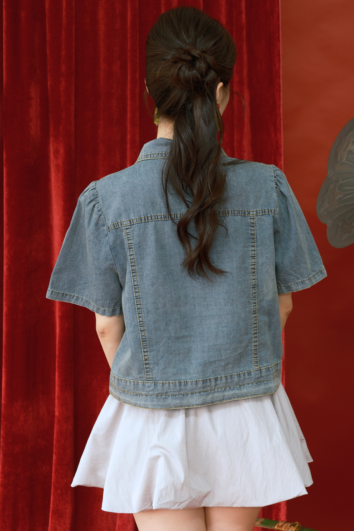 Elara Denim Petal Top in Dark Blue