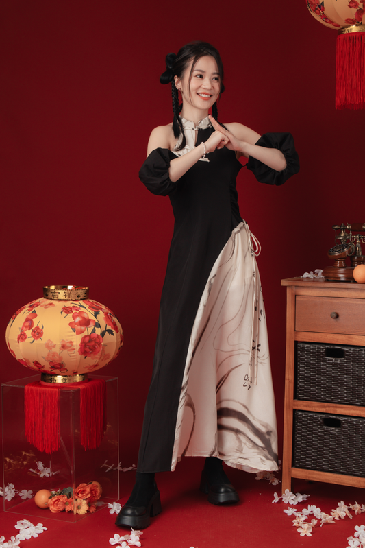 Maëlle Marble Maxi Cheongsam Dress