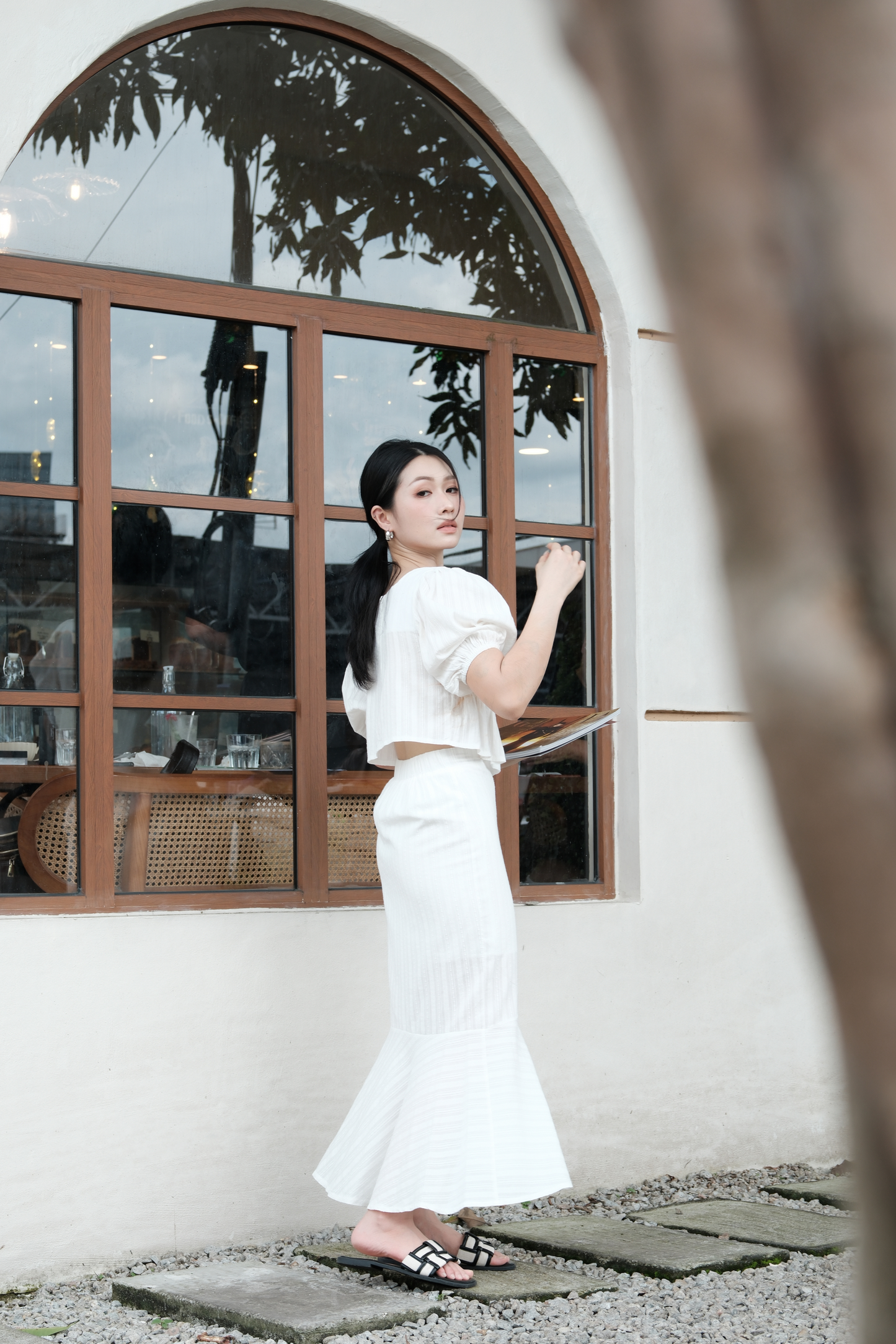 Camille Puff Sleeve Twinset in White