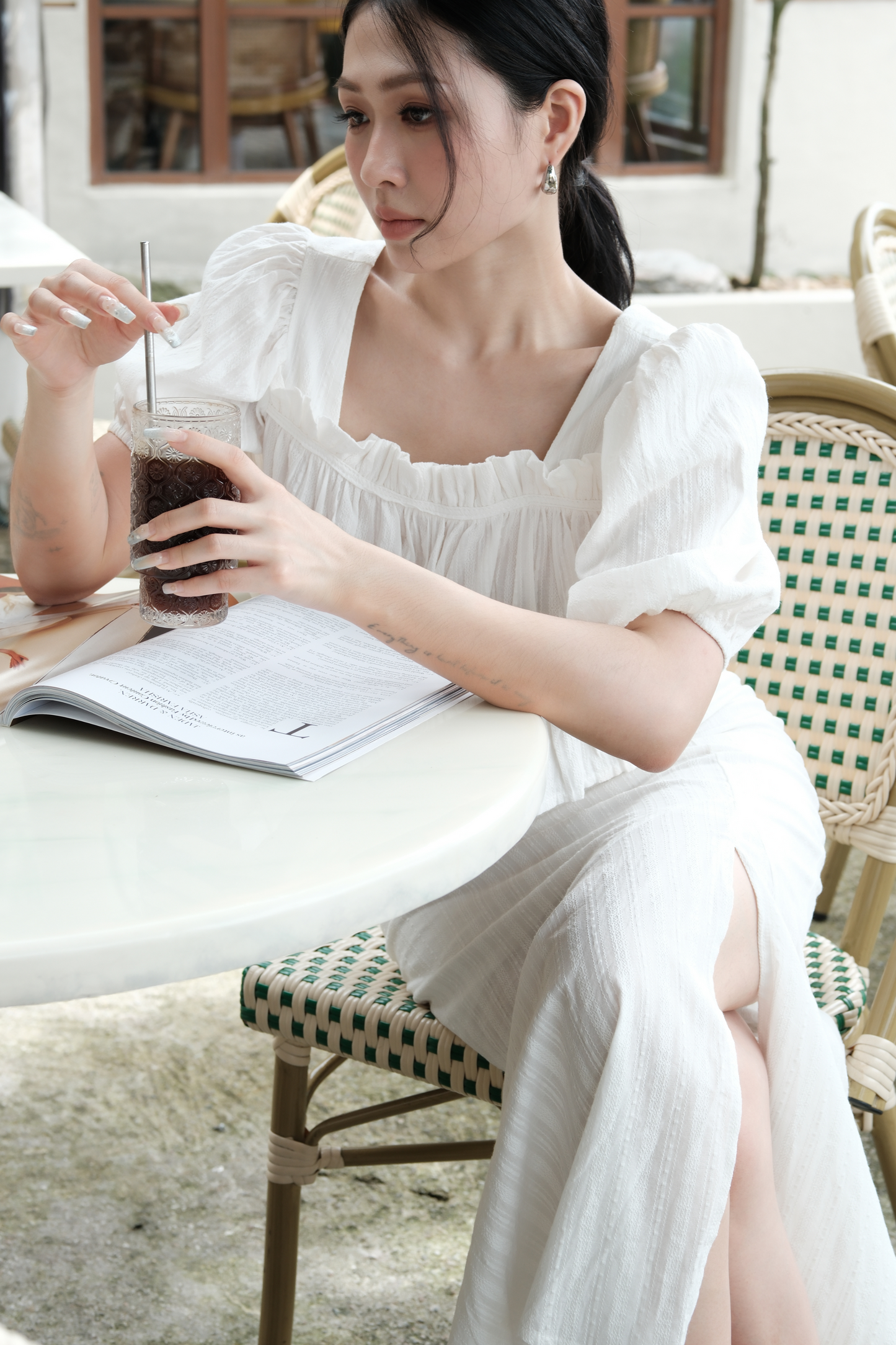 Camille Puff Sleeve Twinset in White