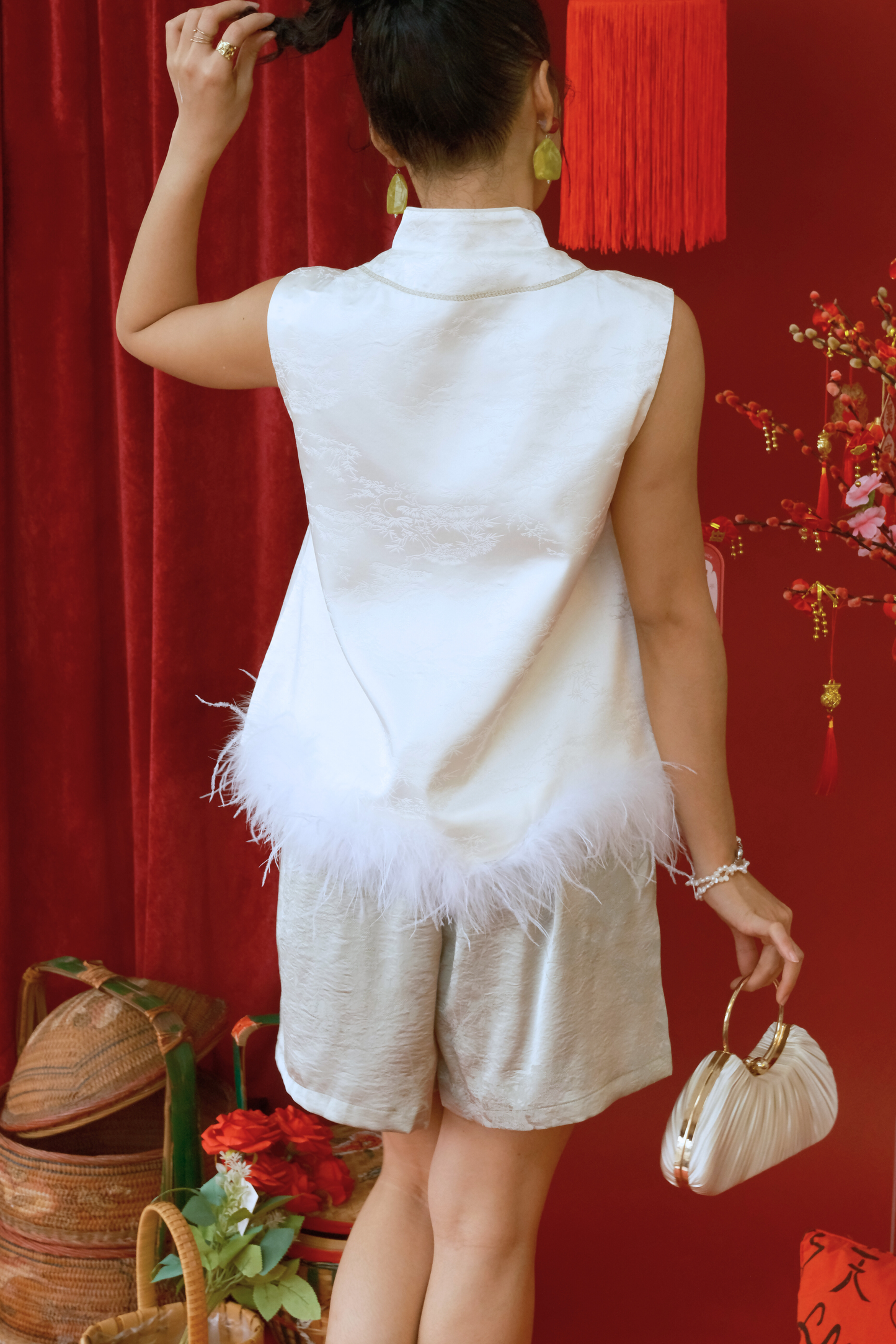 Odette Embroidered Feather Vest