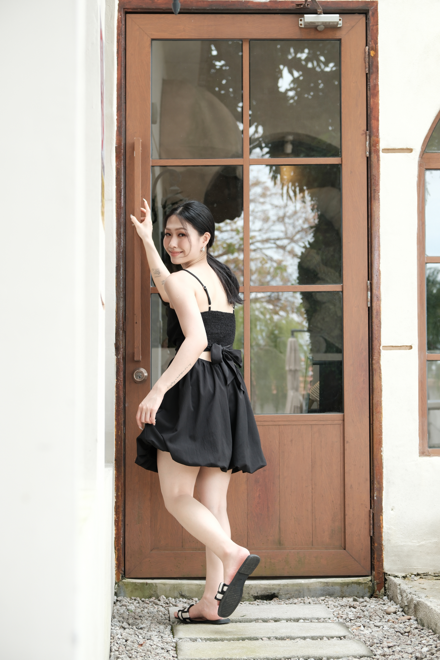 Élise Ribbon-Back Mini Dress in Black
