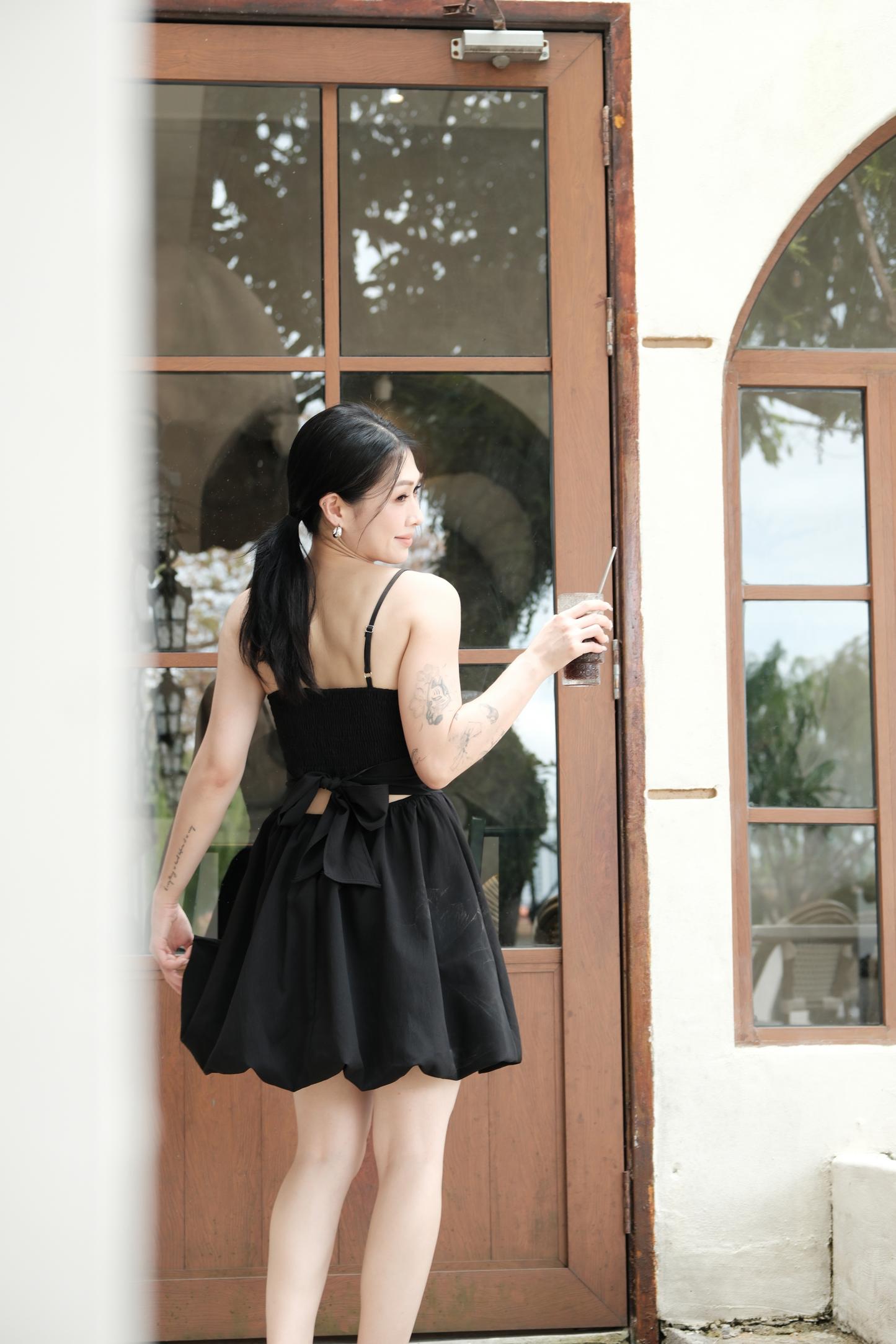Élise Ribbon-Back Mini Dress in Black
