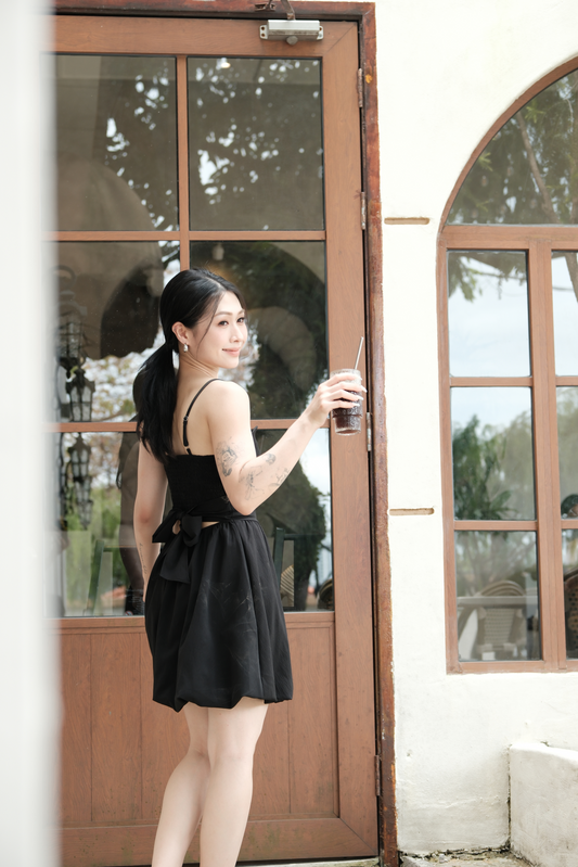 Élise Ribbon-Back Mini Dress in Black