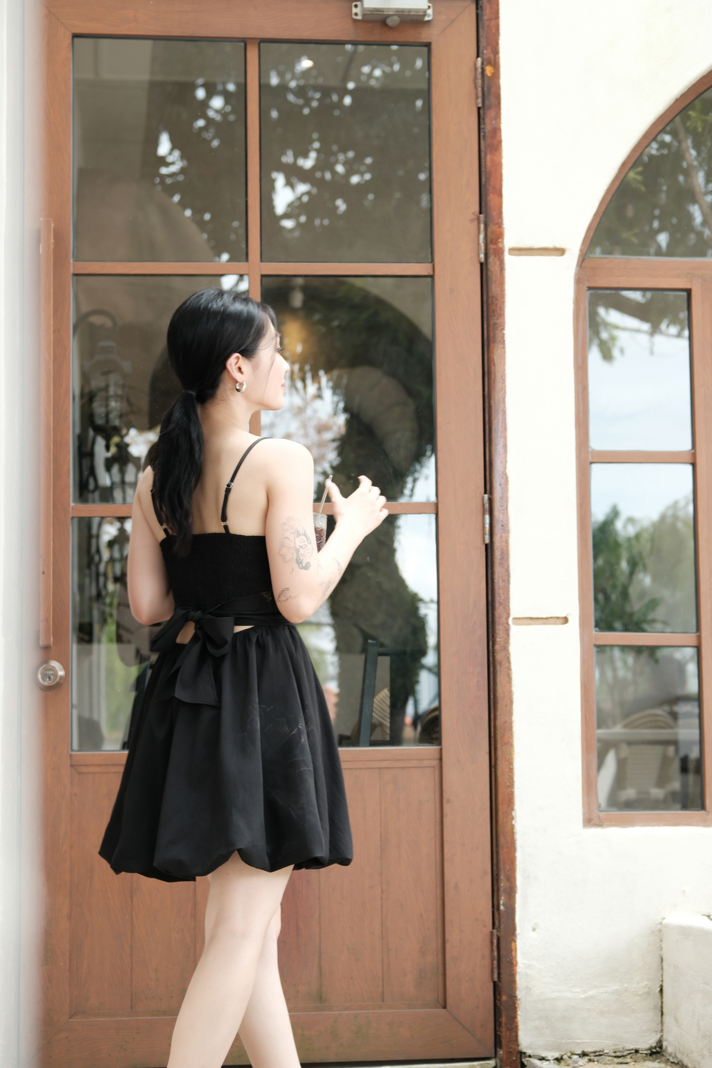 Élise Ribbon-Back Mini Dress in Black