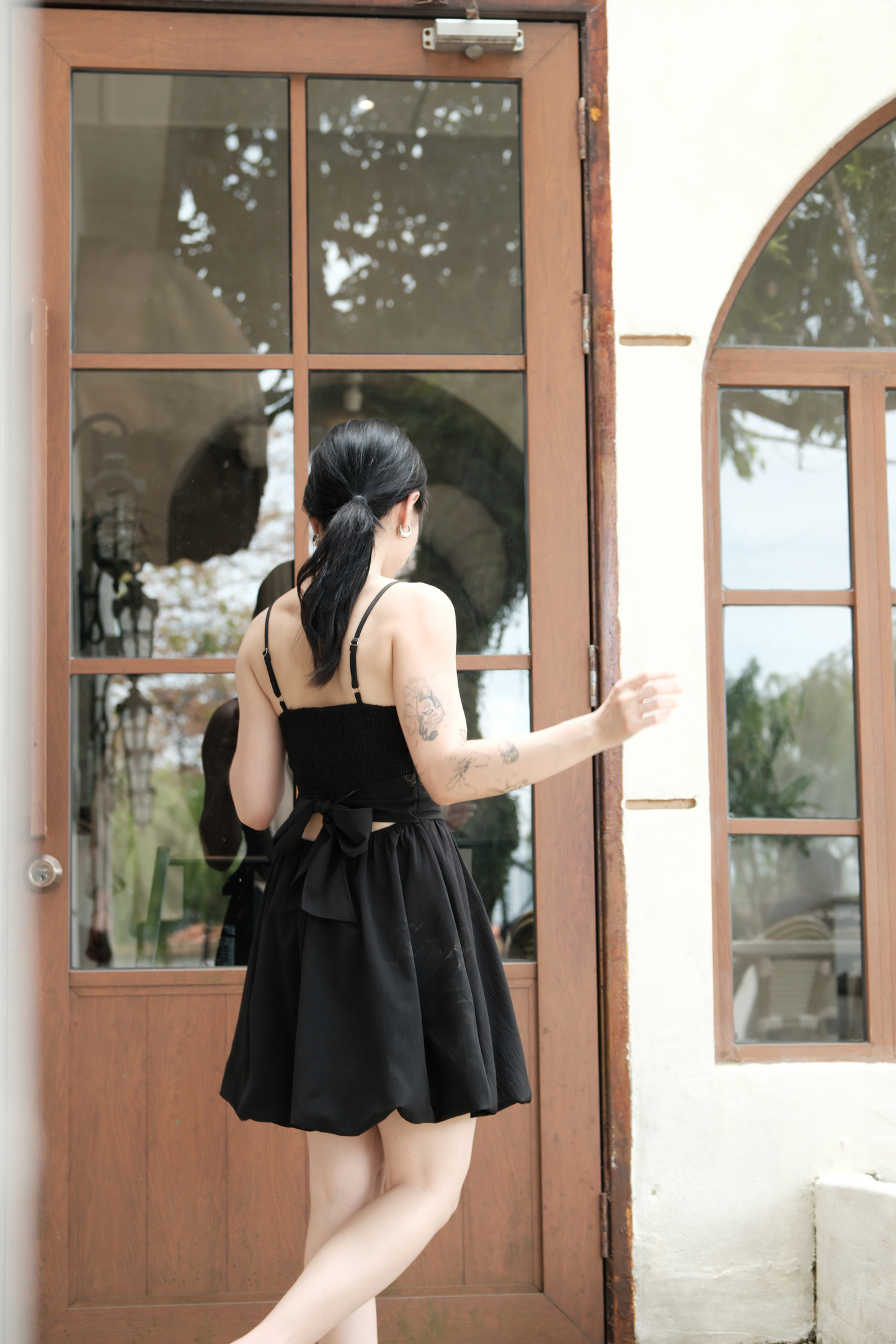 Élise Ribbon-Back Mini Dress in Black