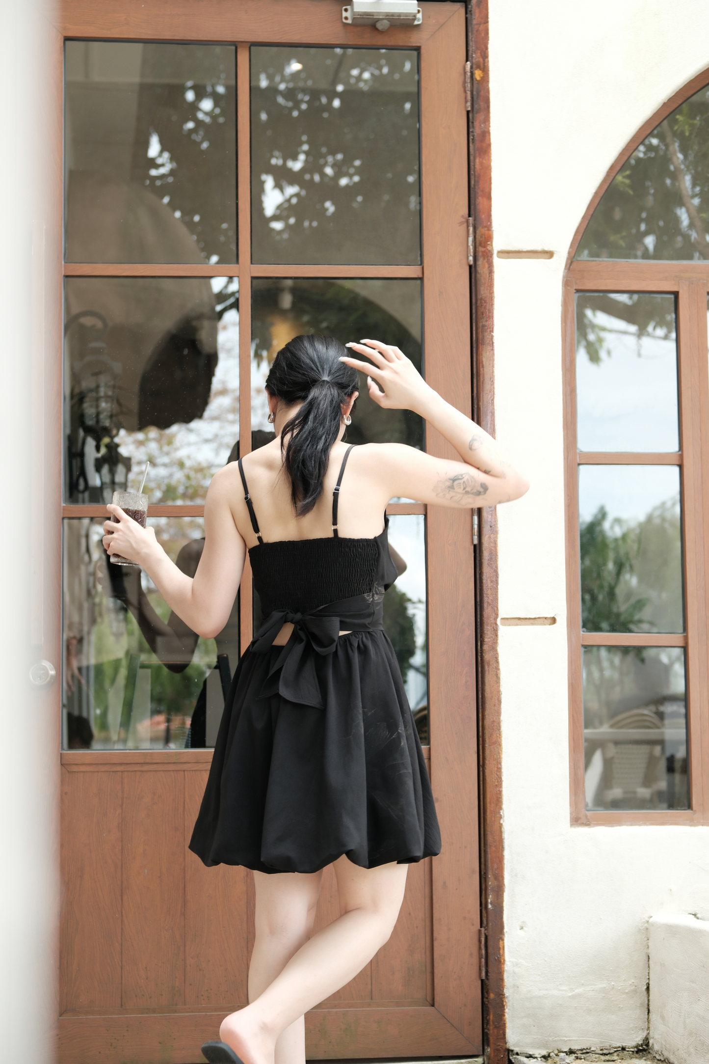 Élise Ribbon-Back Mini Dress in Black