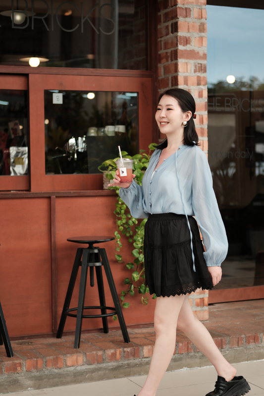 Clémence Soft Gather Blouse in Blue