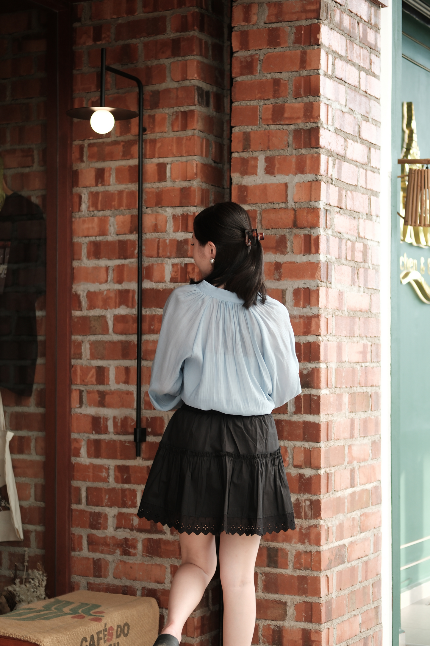 Clémence Soft Gather Blouse in Blue