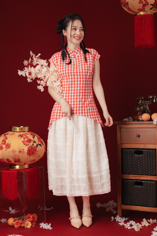 Marion Gingham Layered Cheongsam Dress