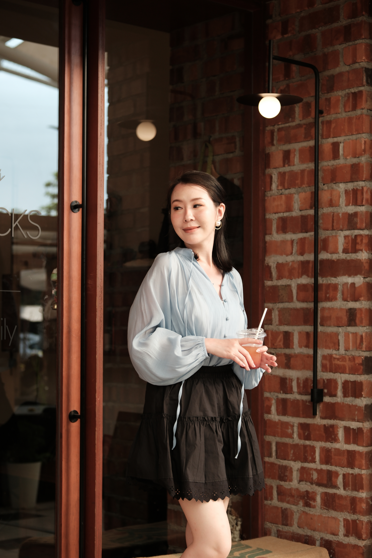 Clémence Soft Gather Blouse in Blue