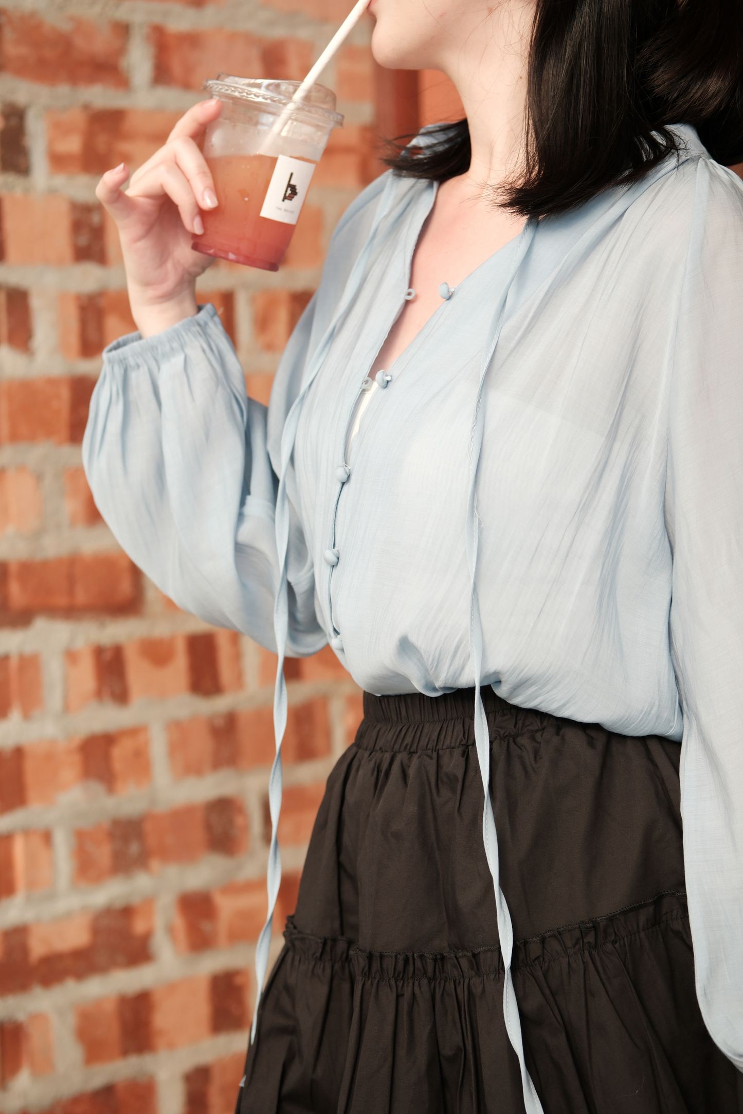 Clémence Soft Gather Blouse in Blue