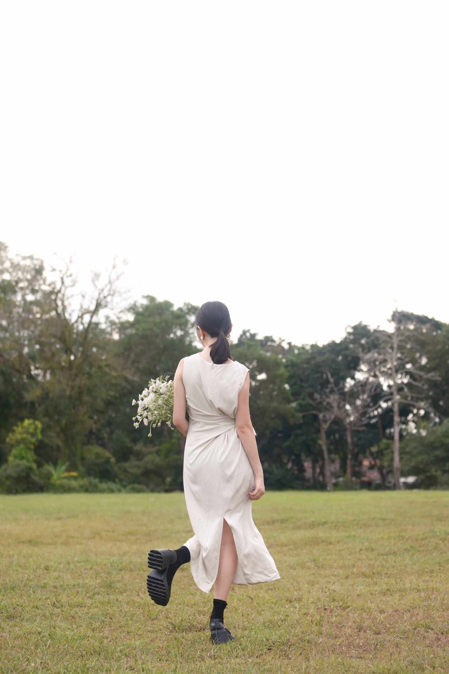 Élise Draped Side-Tie Maxi Dress in Cream