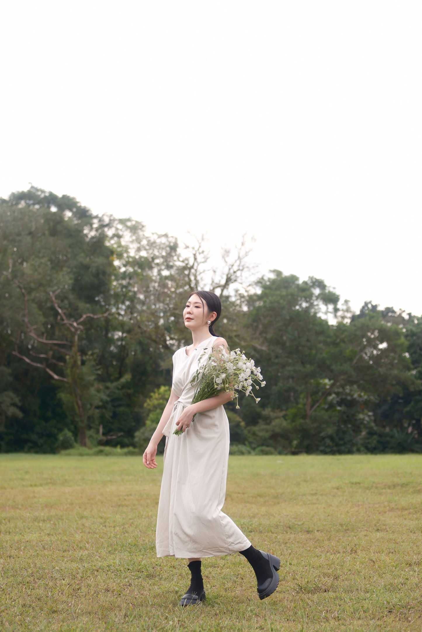 Élise Draped Side-Tie Maxi Dress in Cream