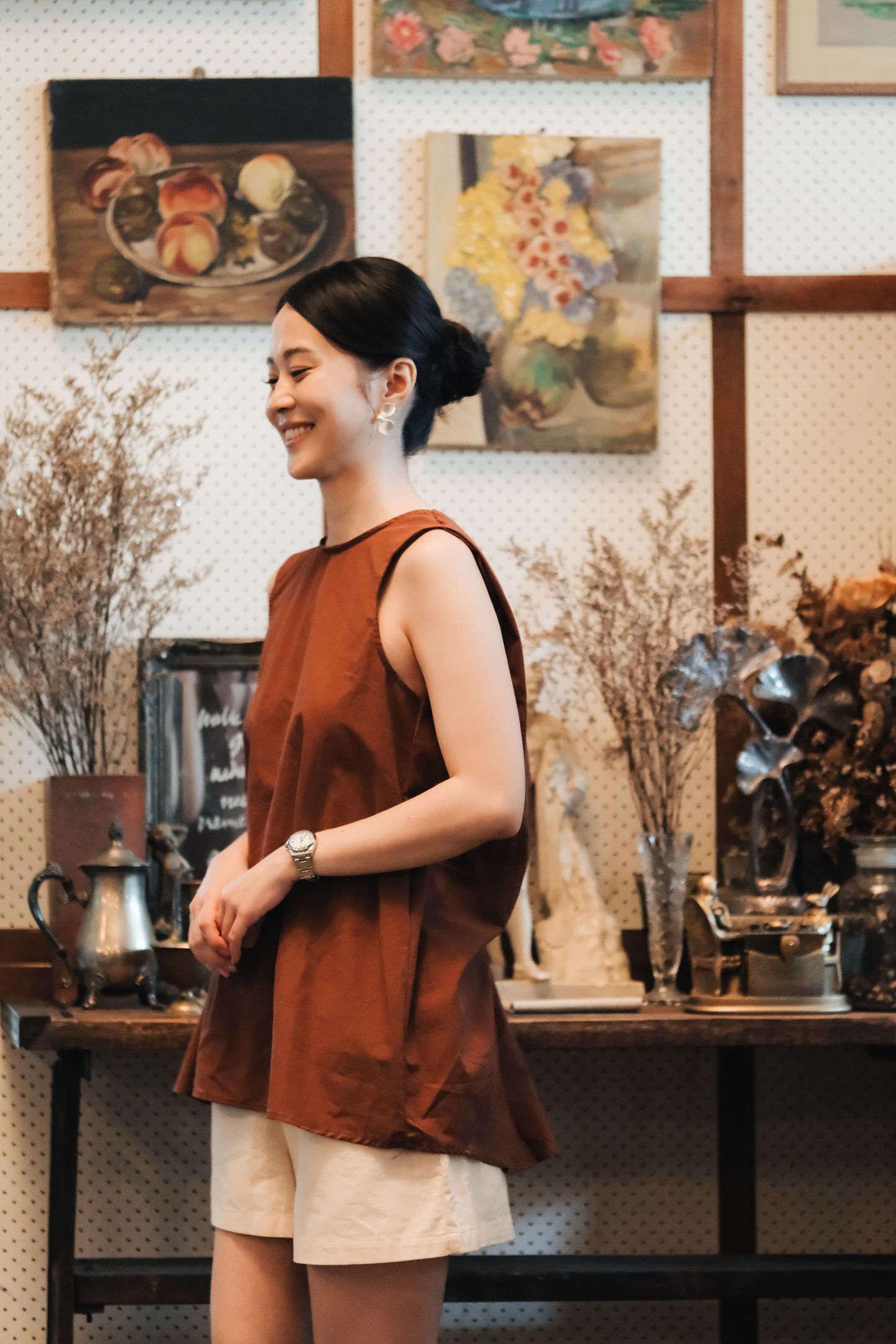 Inès Draped Back Knot Top in Coffee