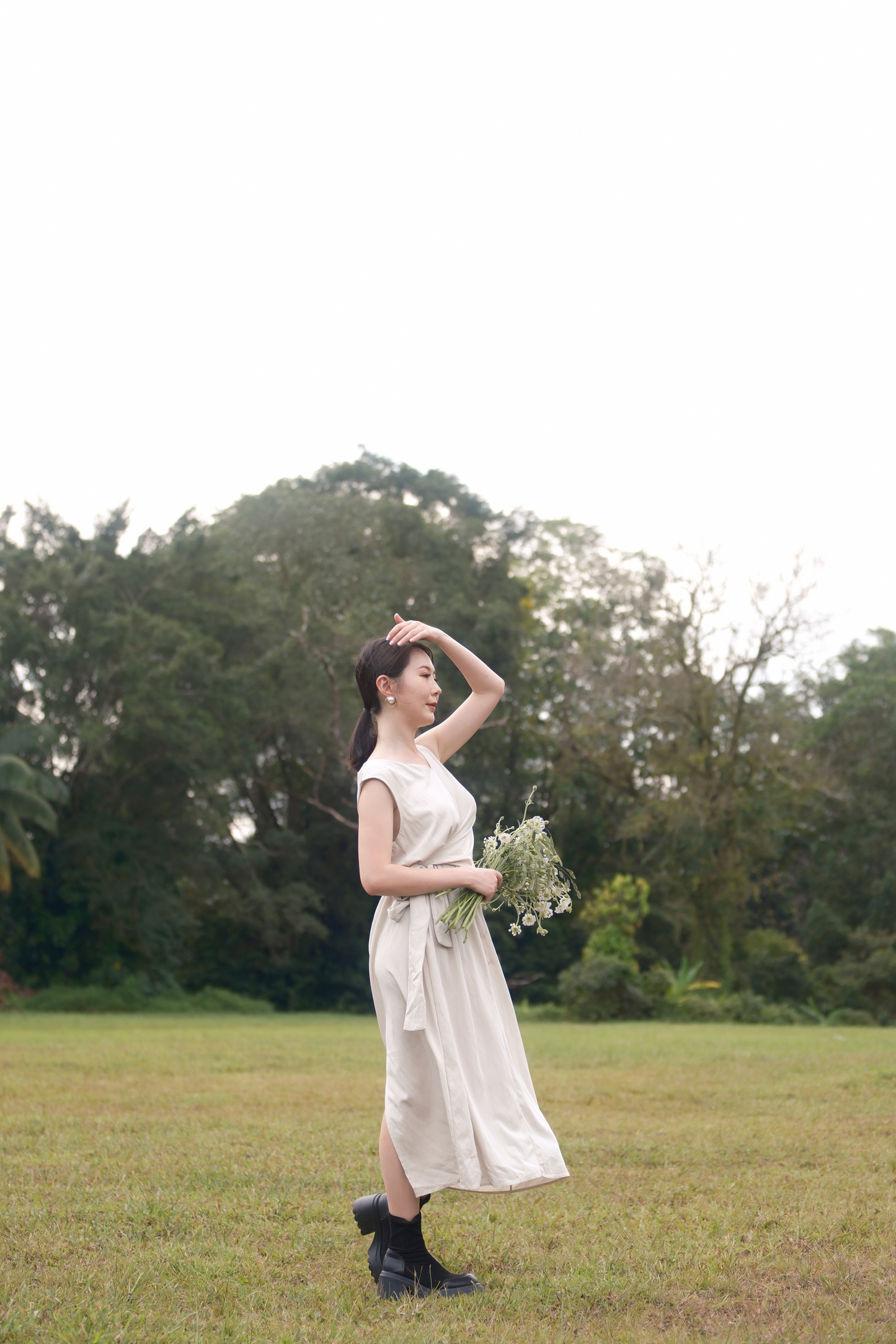 Élise Draped Side-Tie Maxi Dress in Cream