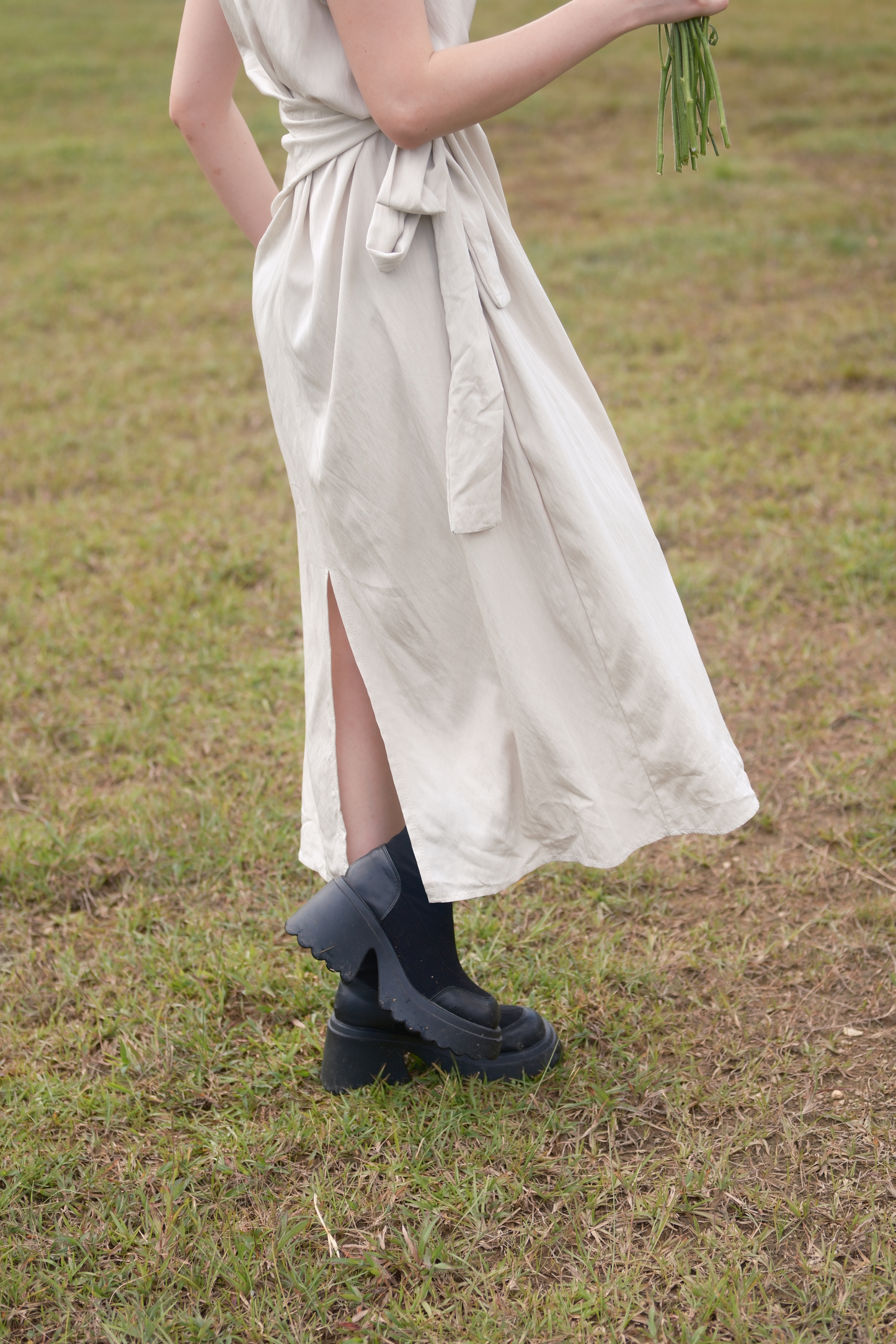 Élise Draped Side-Tie Maxi Dress in Cream