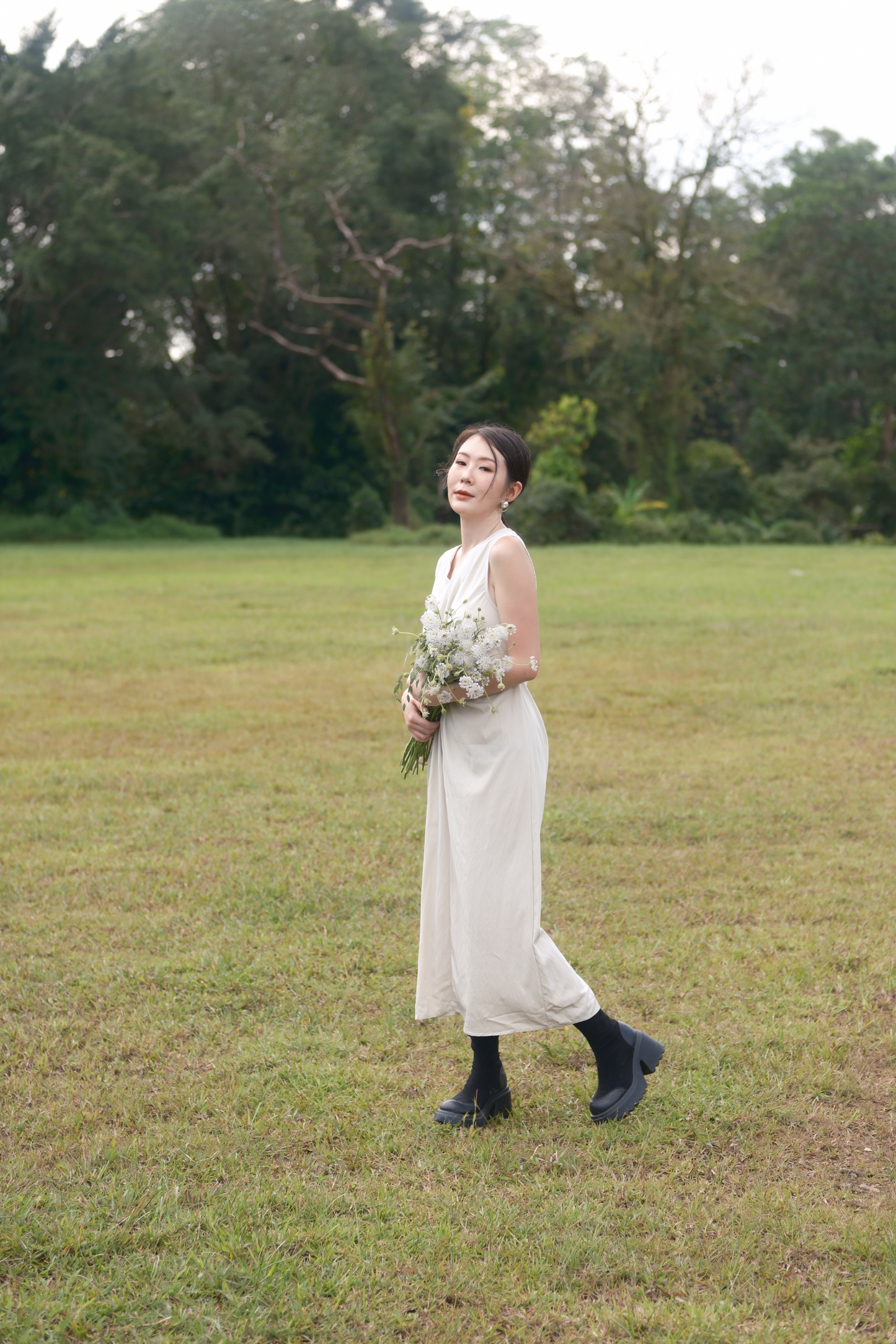 Élise Draped Side-Tie Maxi Dress in Cream