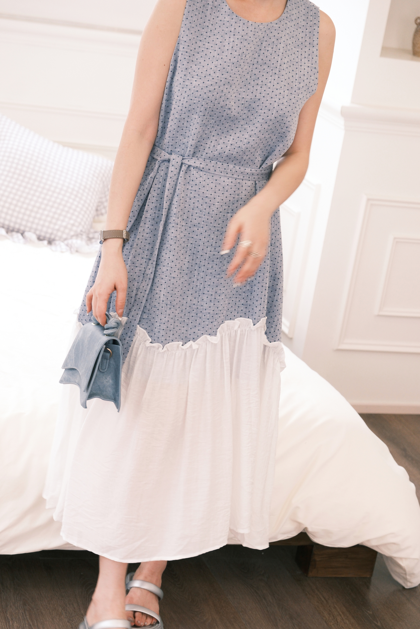 Aurelia Dot Maxi Dress in Powder Blue