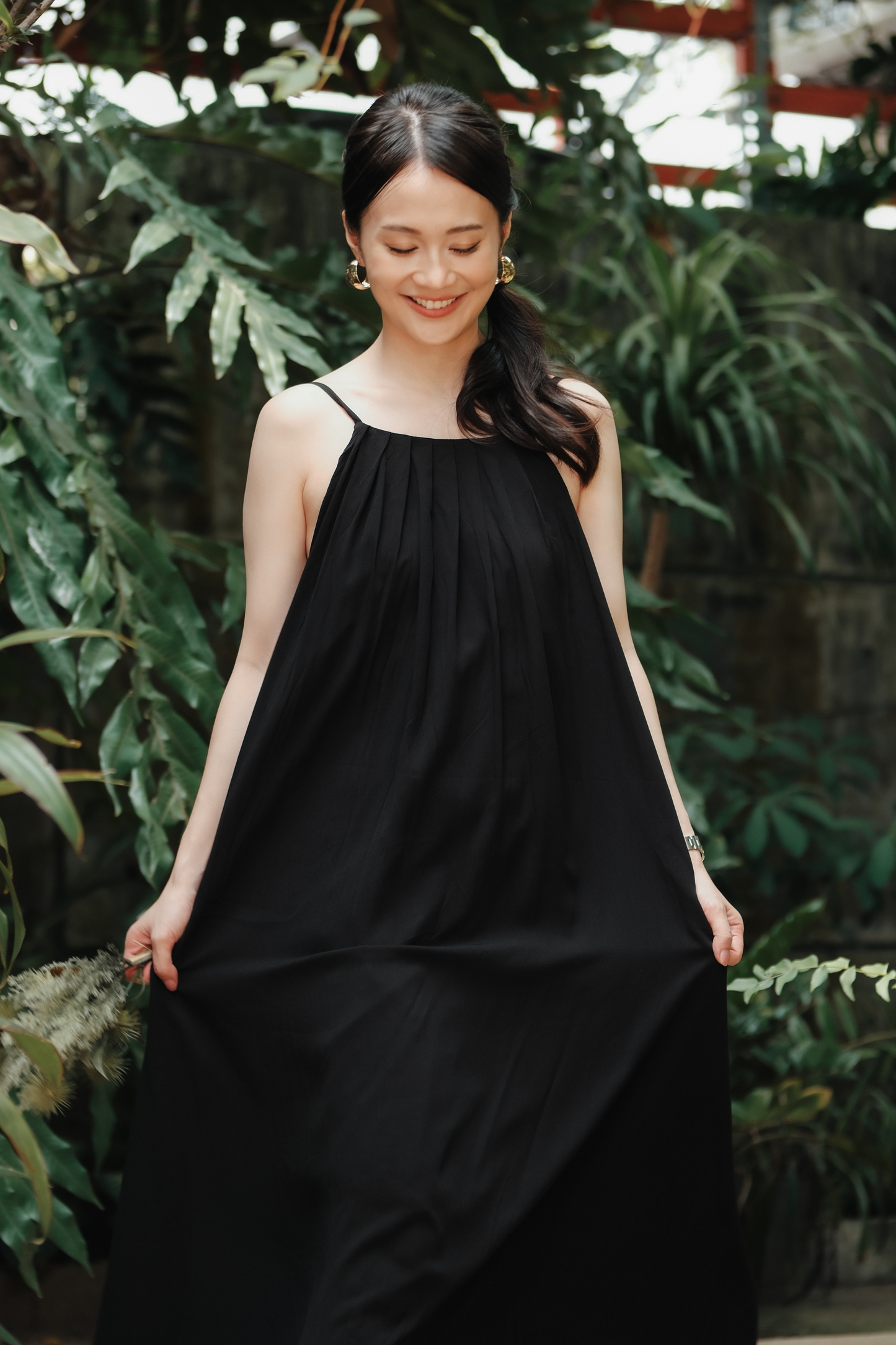 Solène Draped Back Maxi Dress in Black