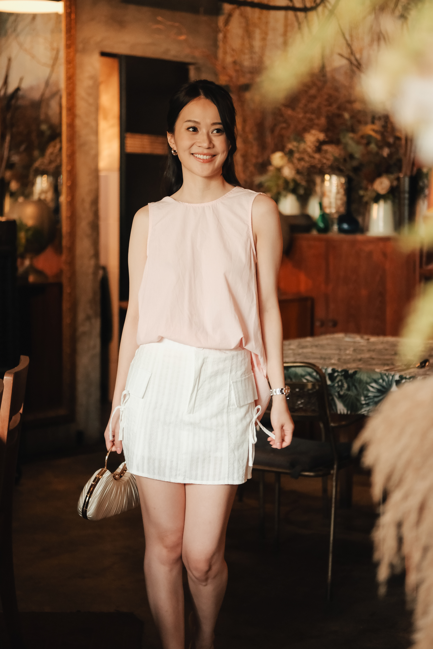 Inès Draped Back Knot Top in Ballet Pink
