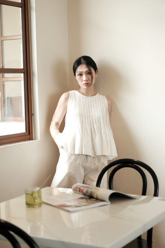 Margaux Pleated Swing Blouse in Cream