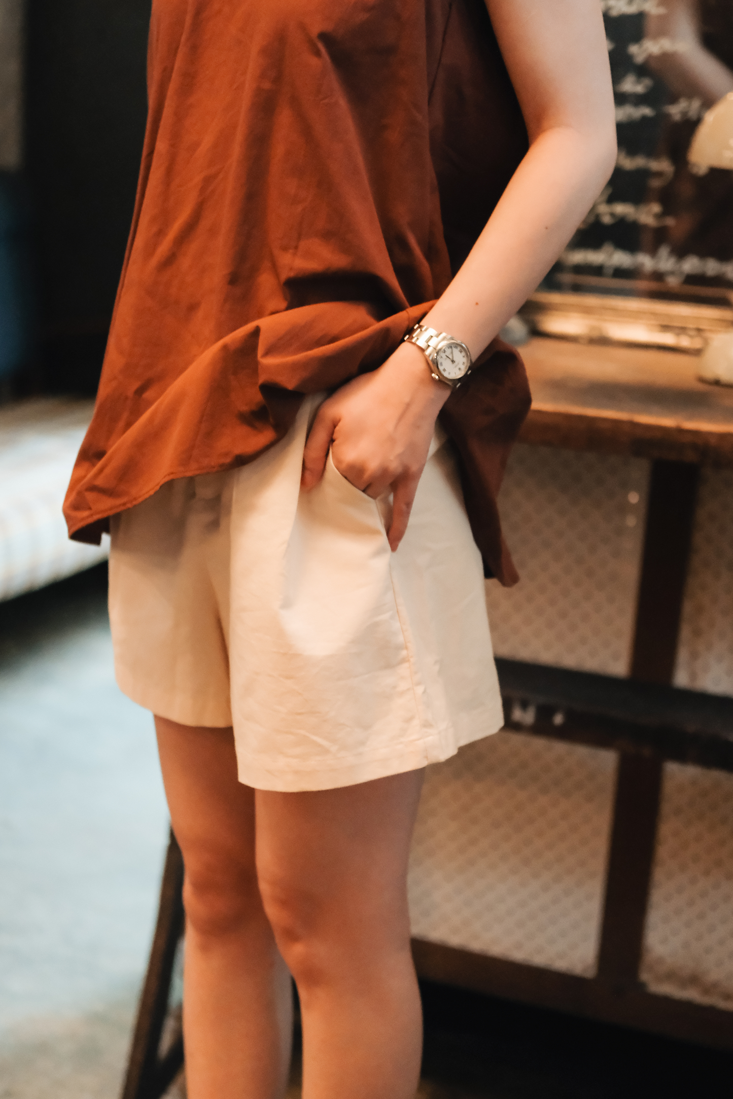 Inès Draped Back Knot Top in Coffee