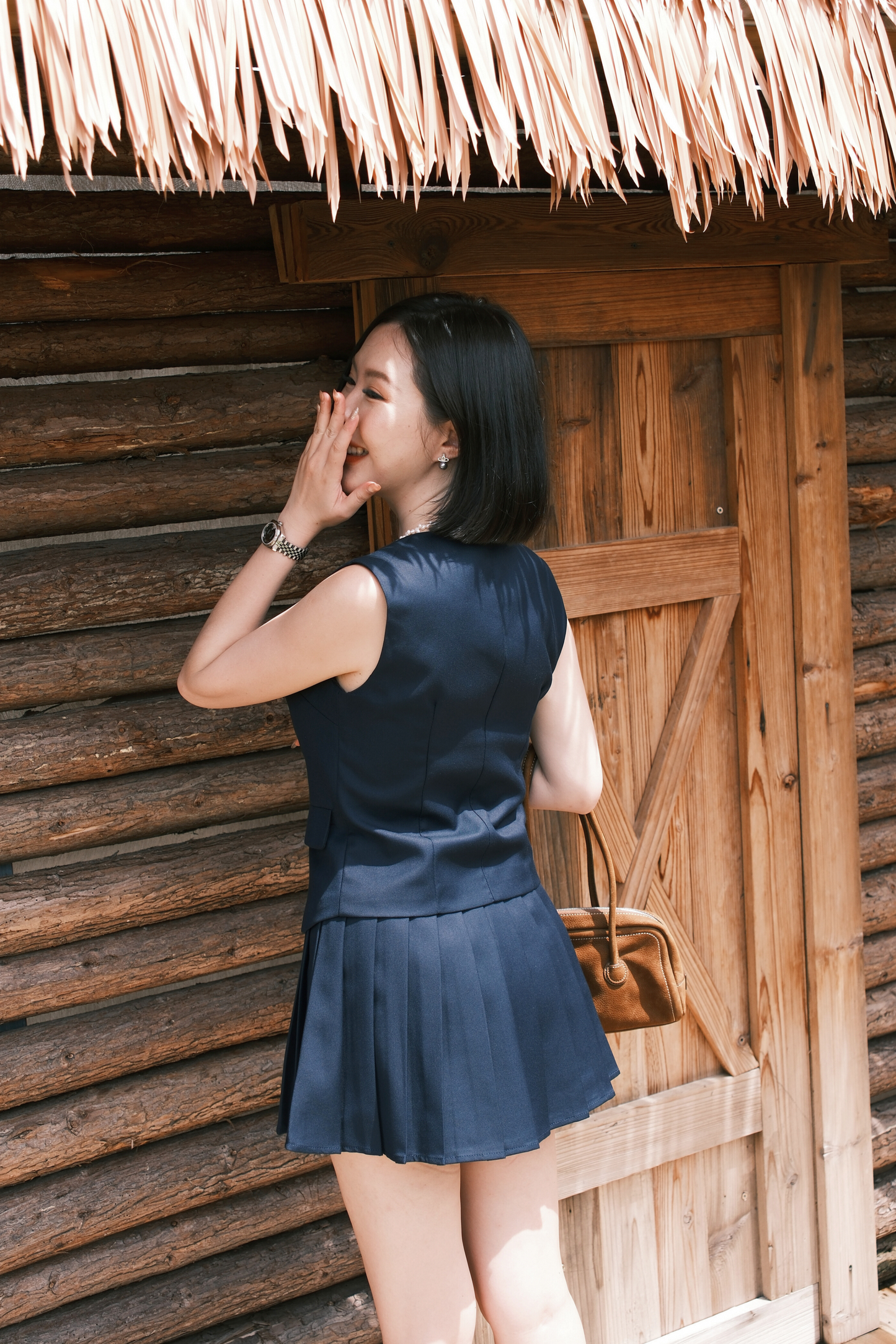 Arielle Sculpted Pleats Twinset in Dark Blue