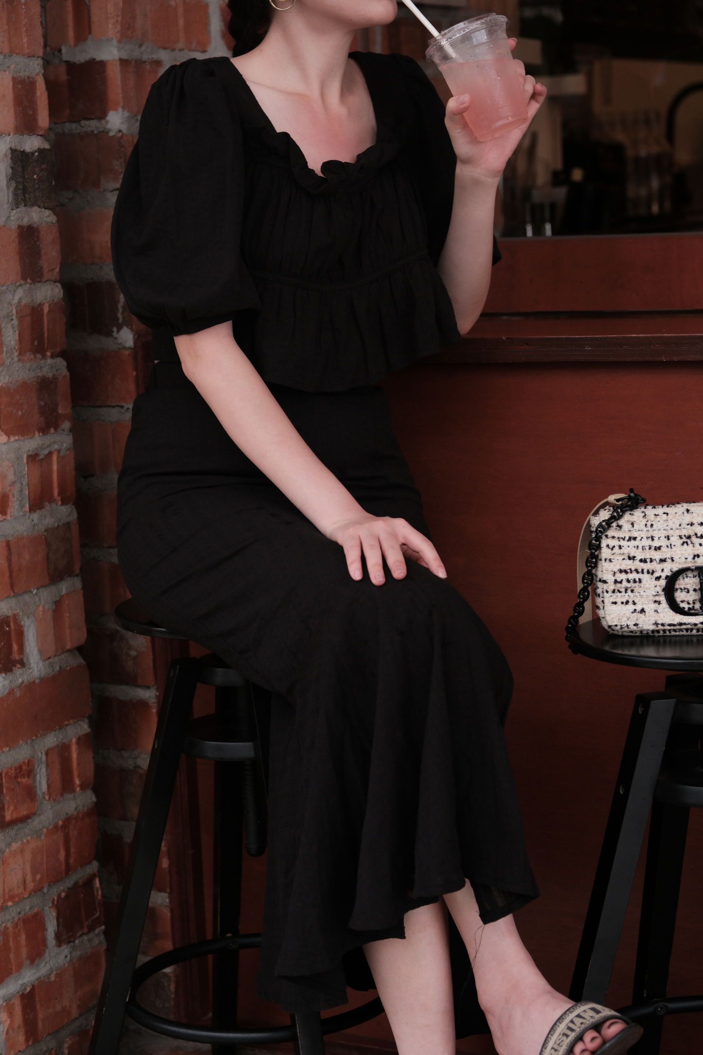 Camille Puff Sleeve Twinset in Black