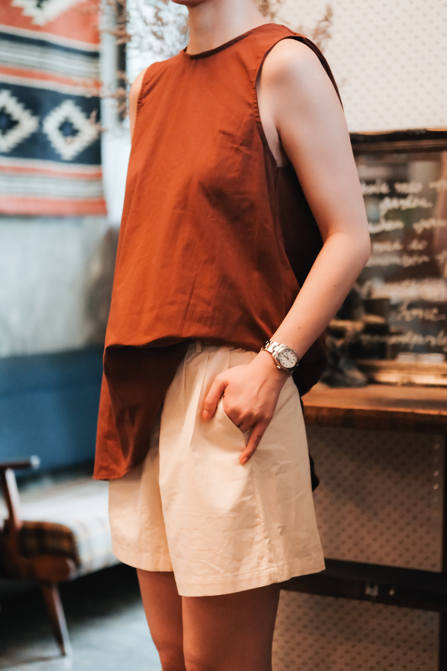 Inès Draped Back Knot Top in Coffee