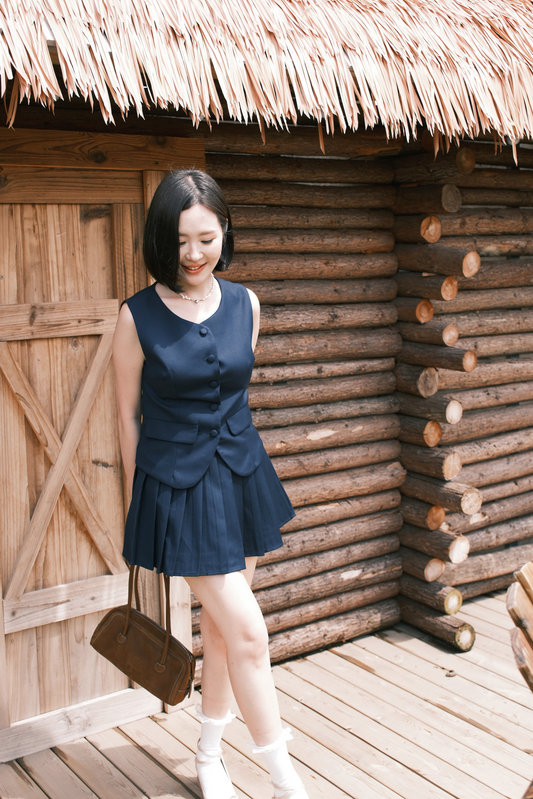 Arielle Sculpted Pleats Twinset in Dark Blue