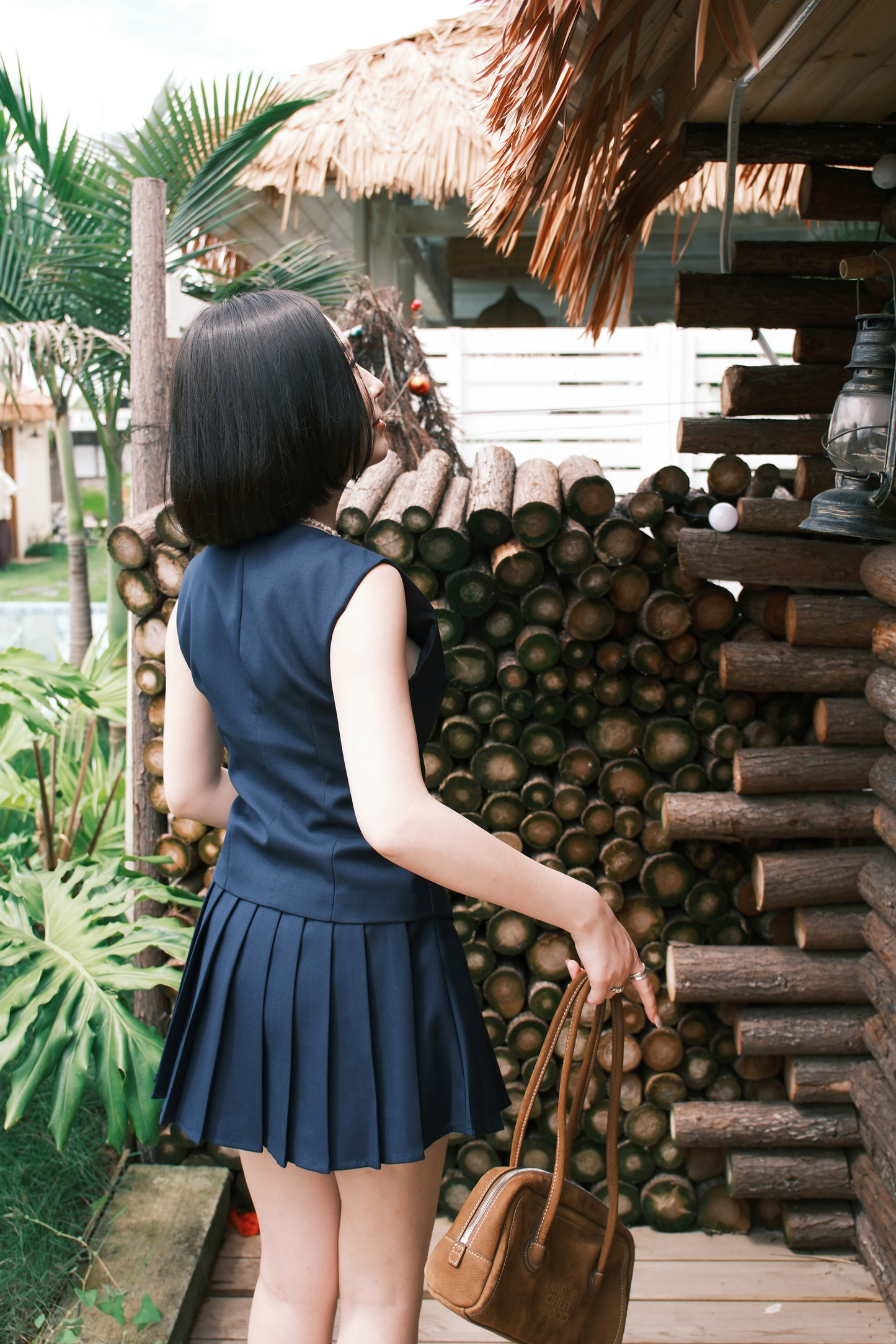 Arielle Sculpted Pleats Twinset in Dark Blue