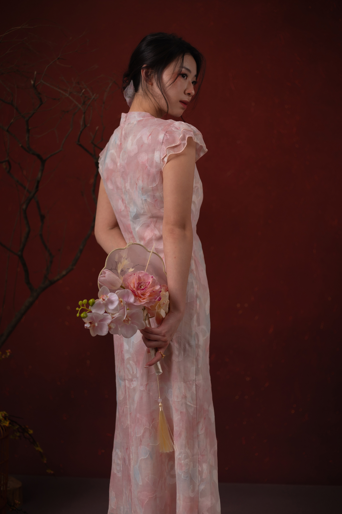 Fleur Rosée Cheongsam Dress in Blush Pink