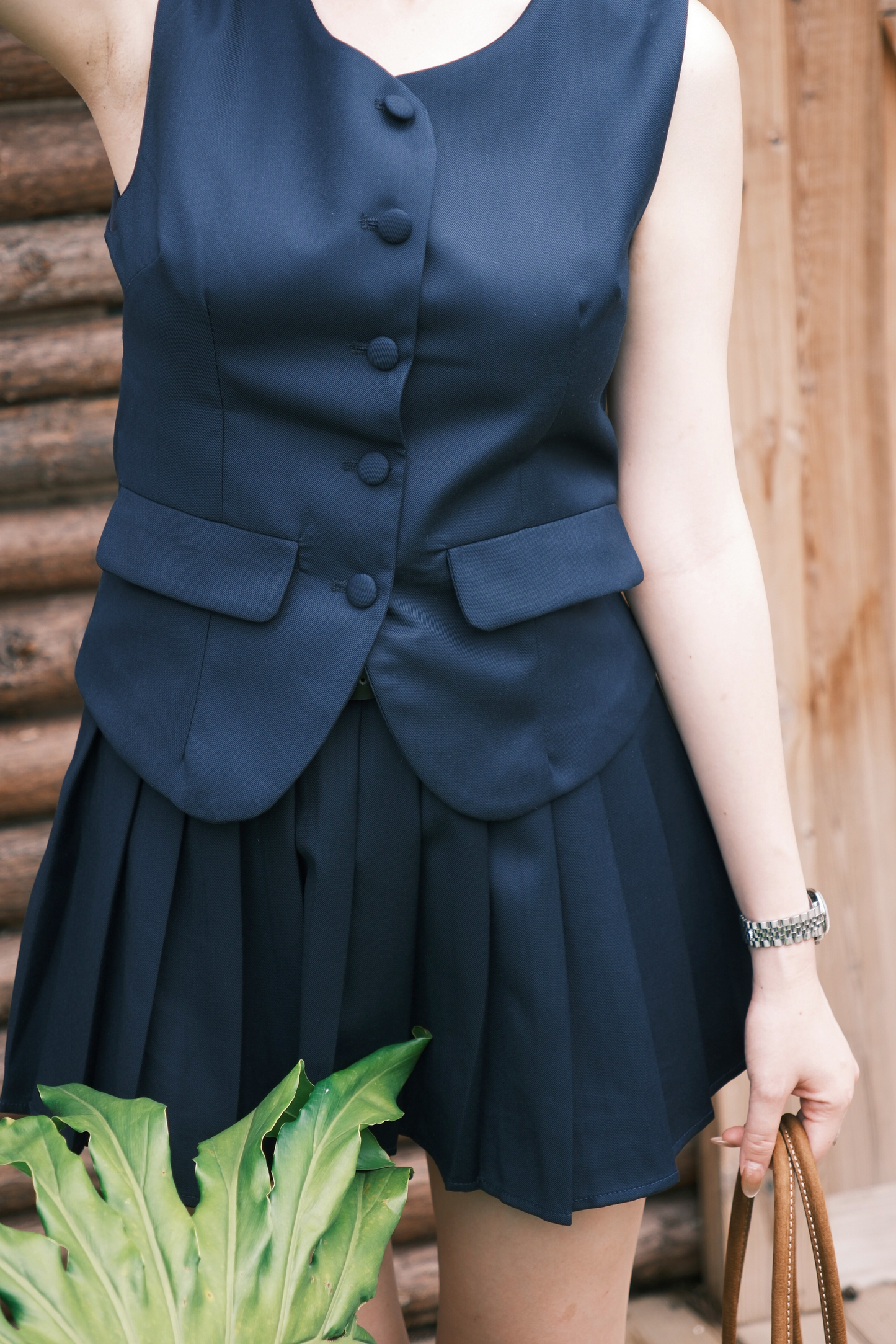 Arielle Sculpted Pleats Twinset in Dark Blue