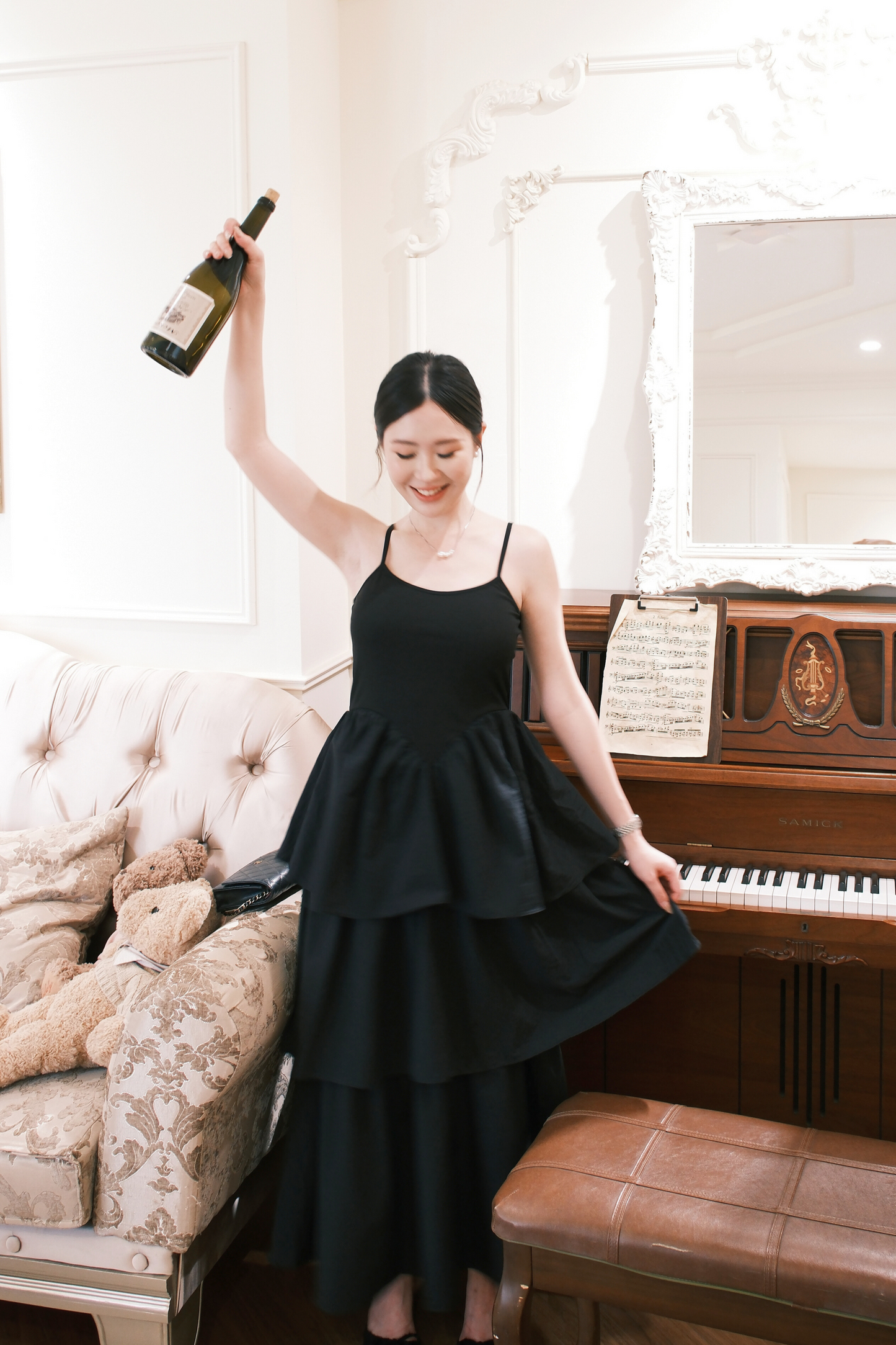 Vivienne Tiered V-Neck Maxi Dress in Black