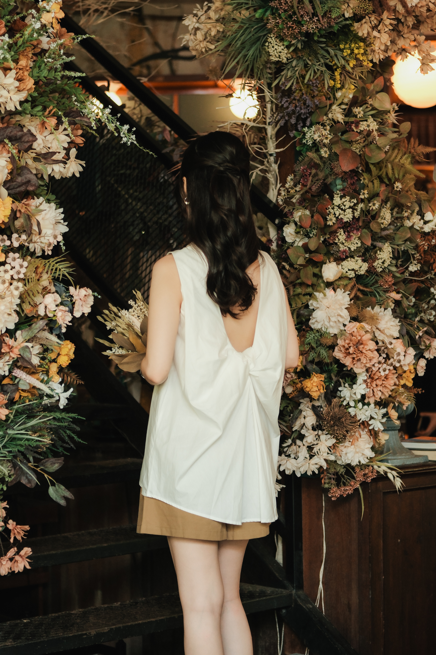 Inès Draped Back Knot Top in White