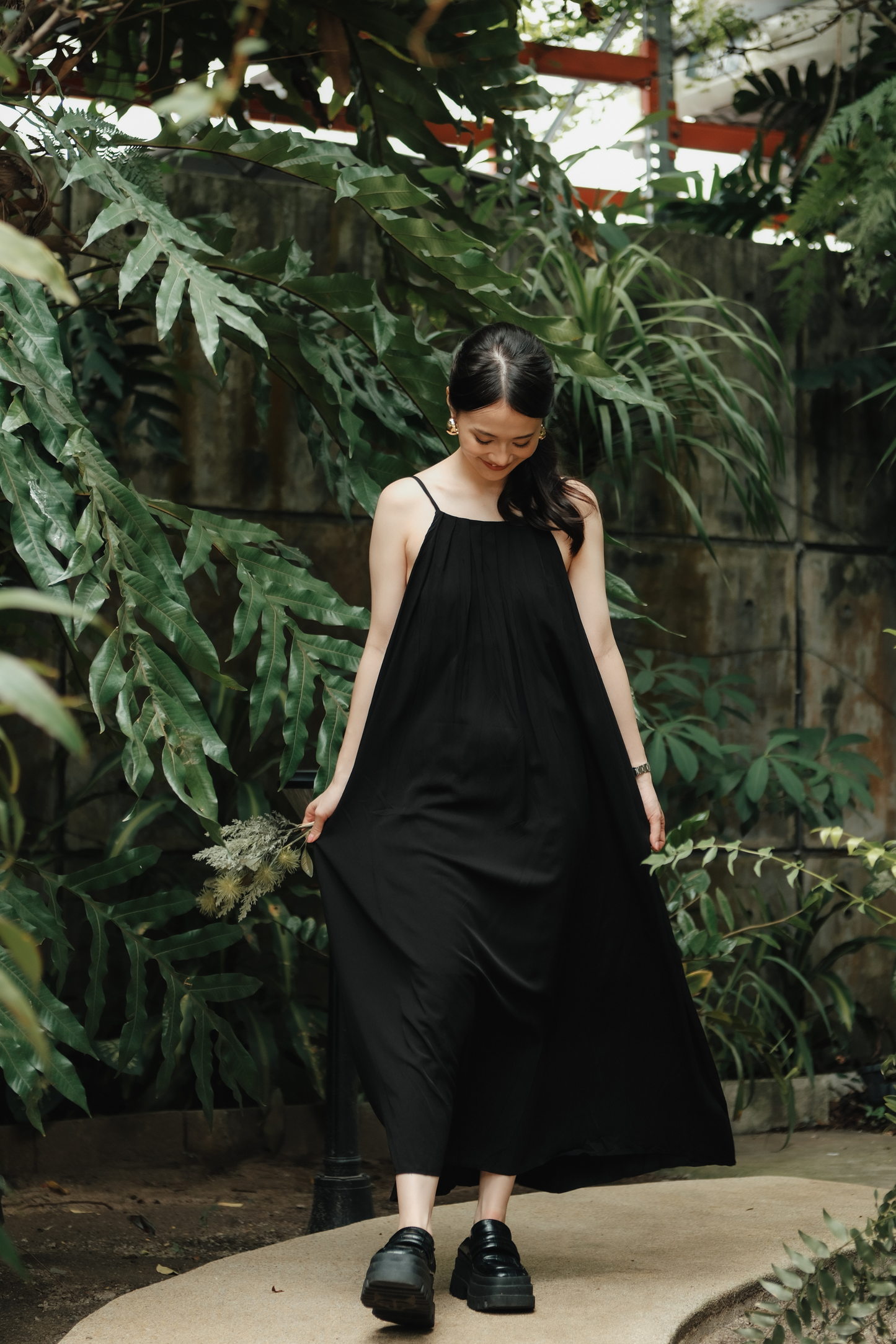 Solène Draped Back Maxi Dress in Black