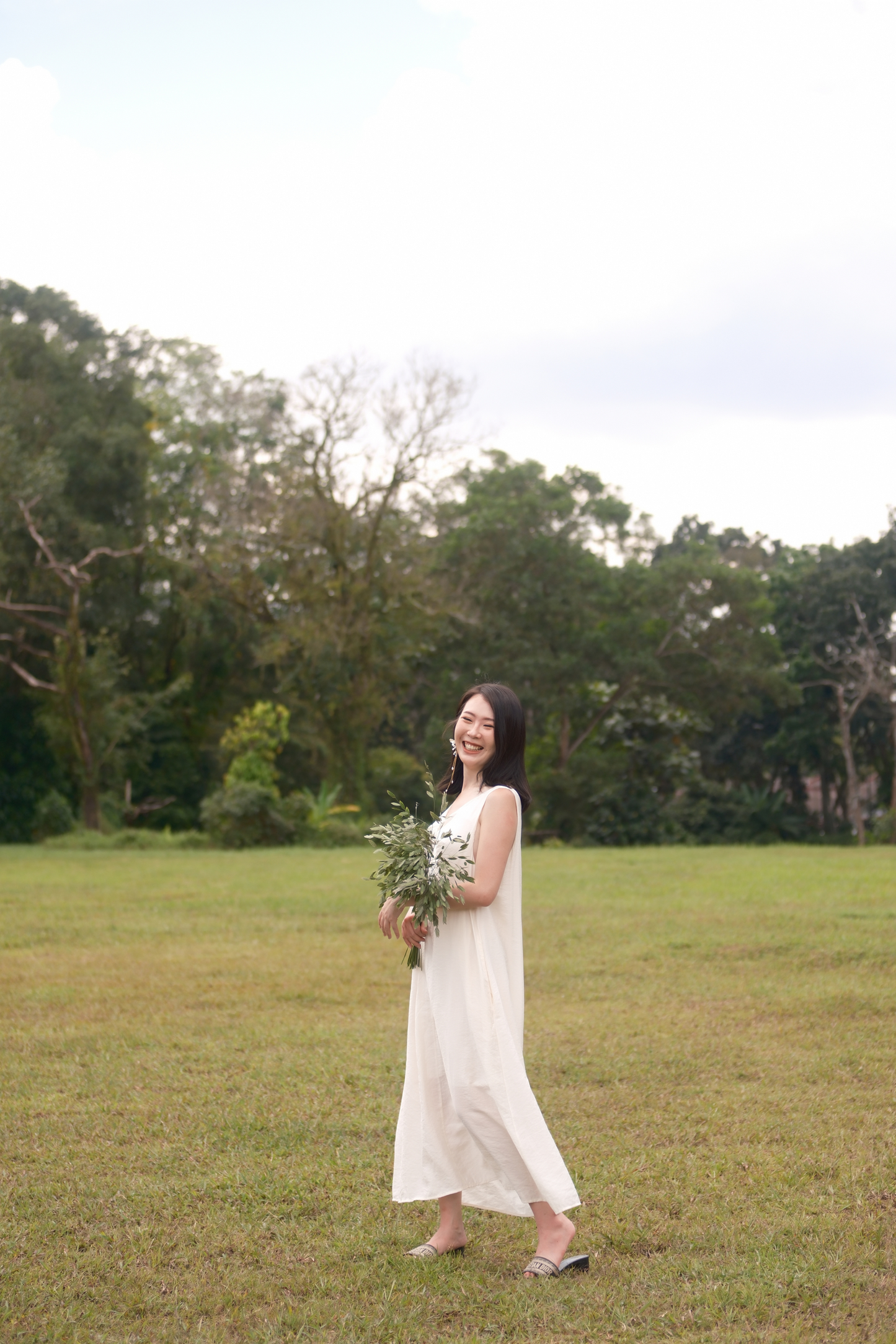 Clara Twist-Knot V-Neck Dress in Cream