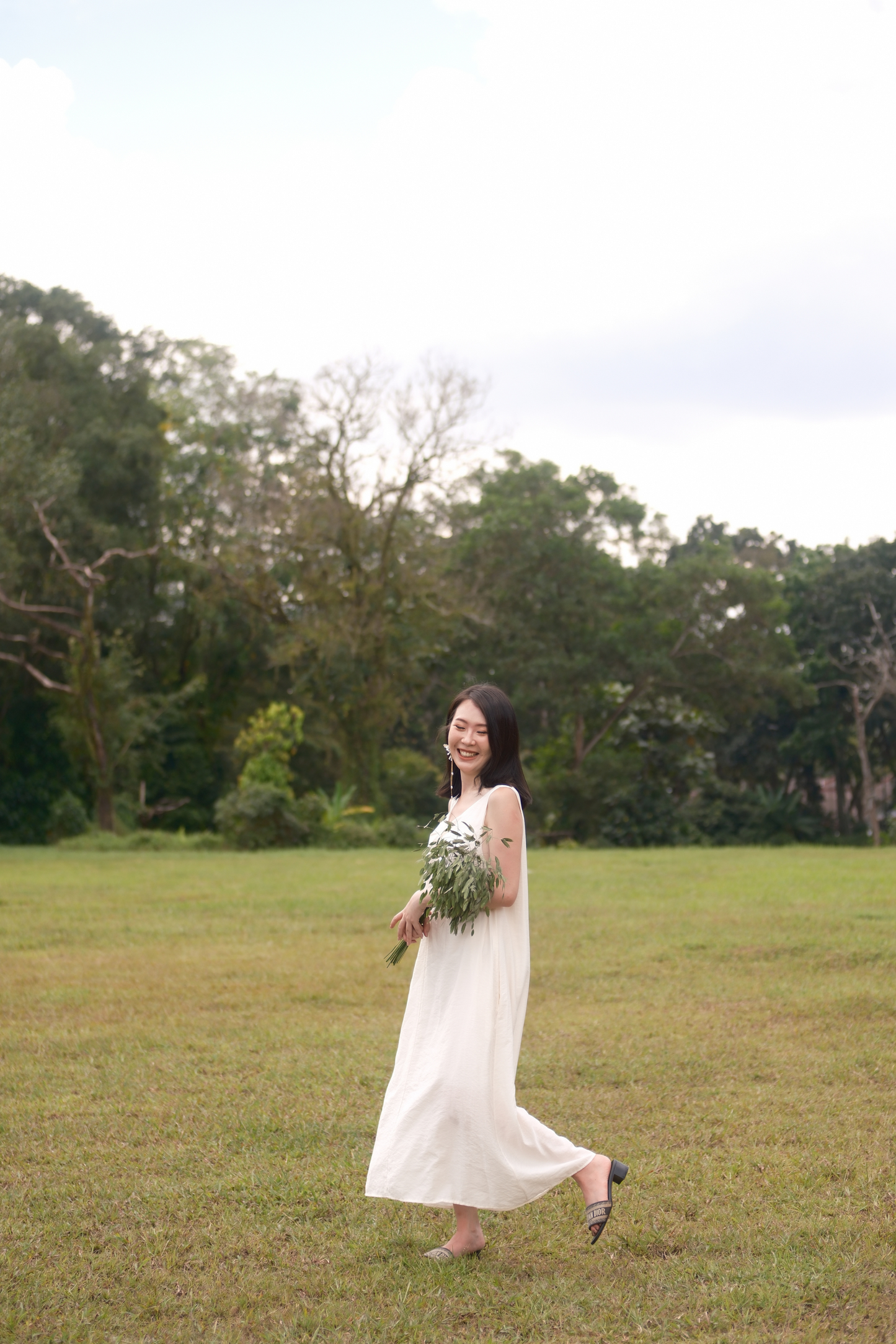 Clara Twist-Knot V-Neck Dress in Cream