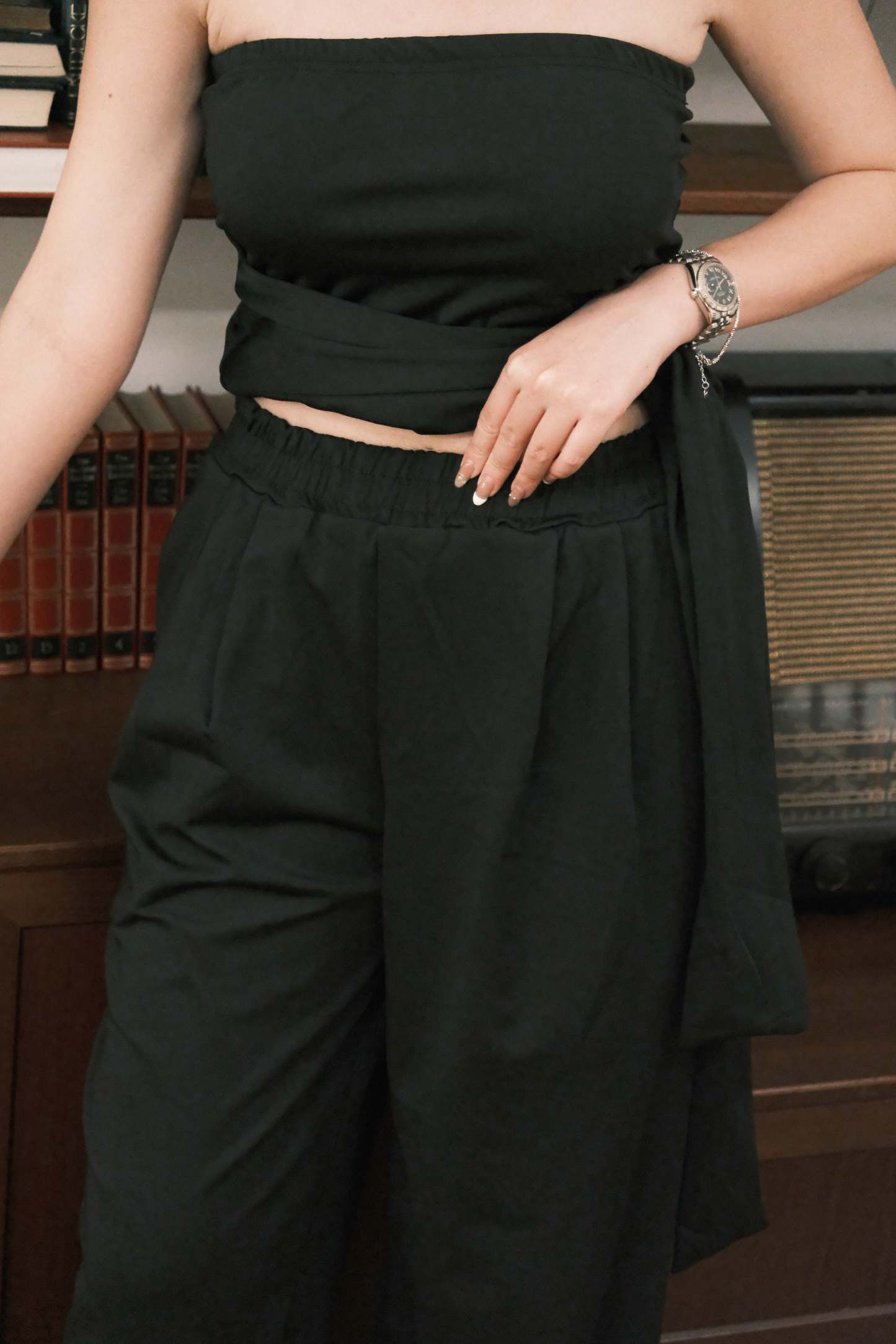Solène Drape Tie Tube & Wide-Leg Pants Set