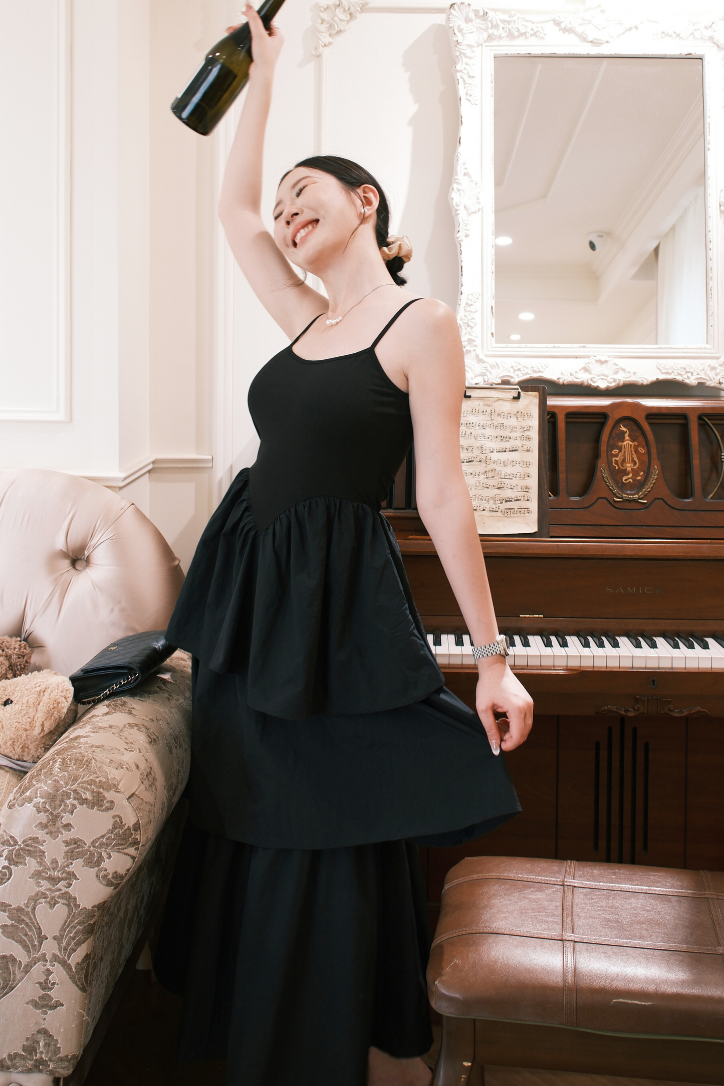Vivienne Tiered V-Neck Maxi Dress in Black