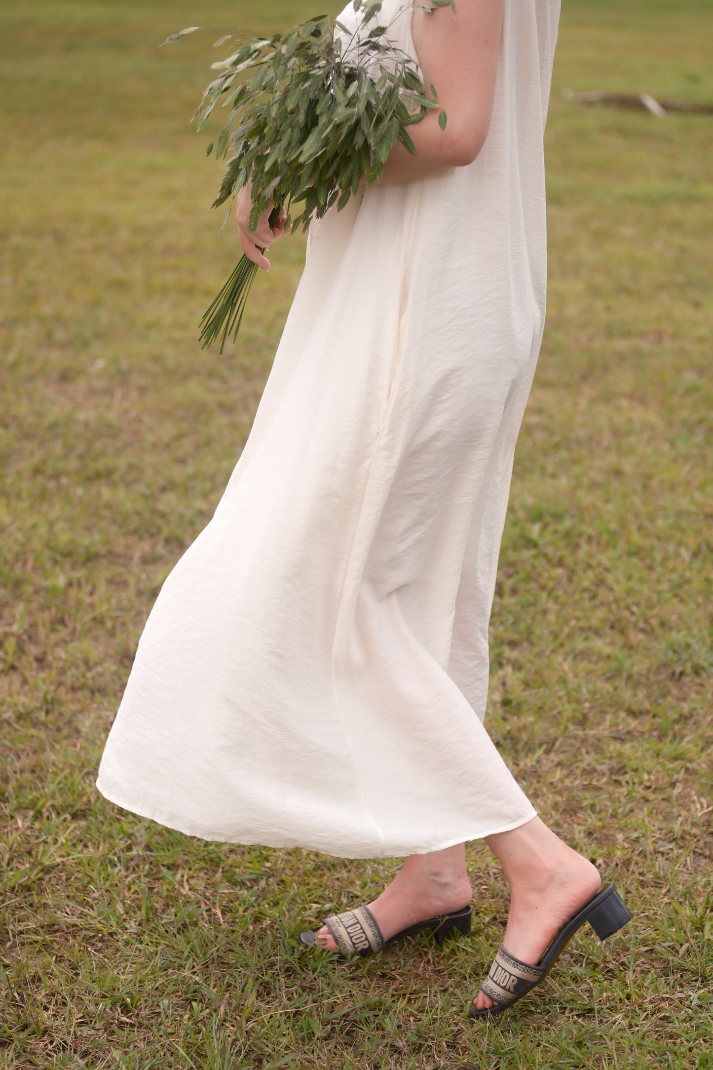 Clara Twist-Knot V-Neck Dress in Cream