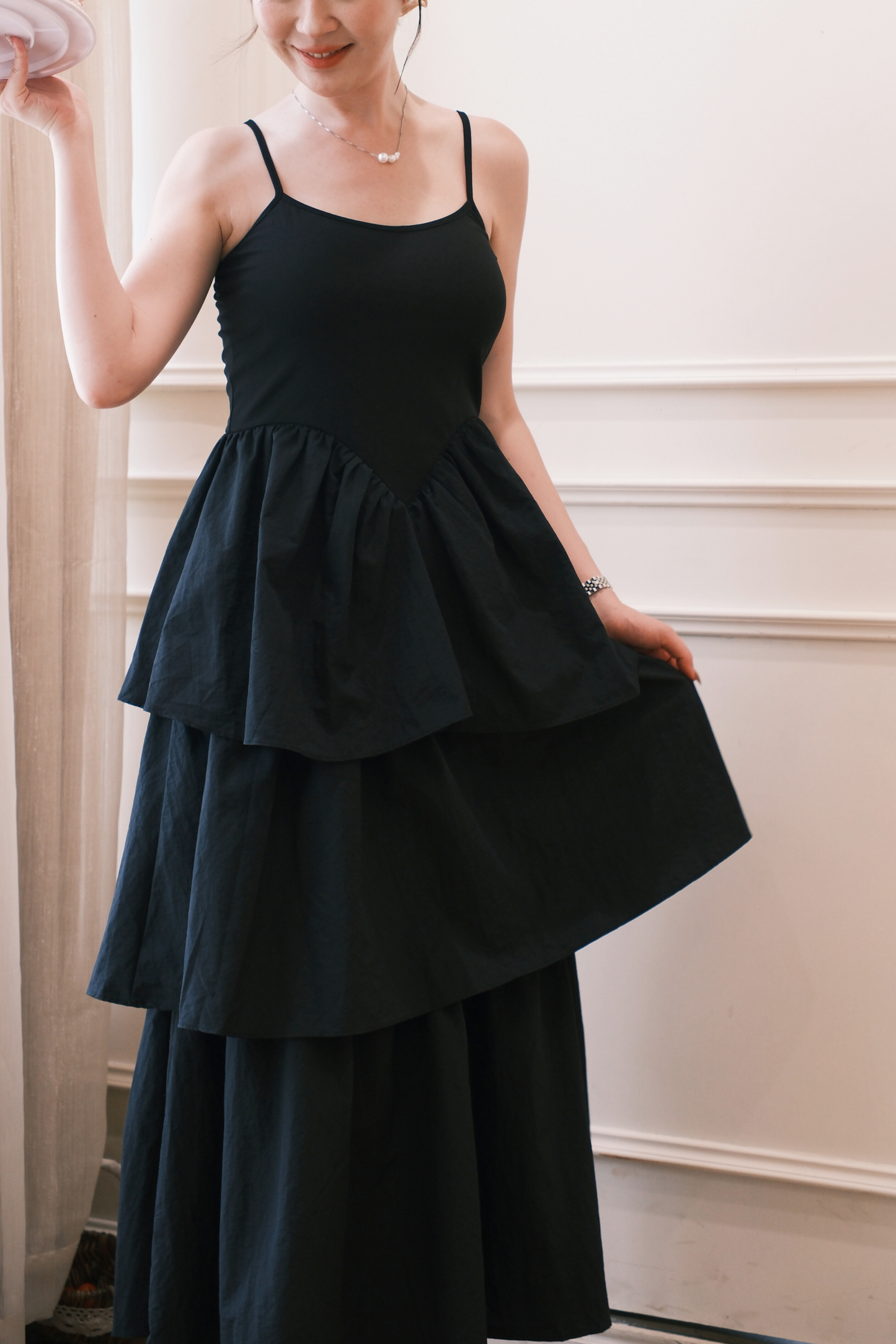 Vivienne Tiered V-Neck Maxi Dress in Black